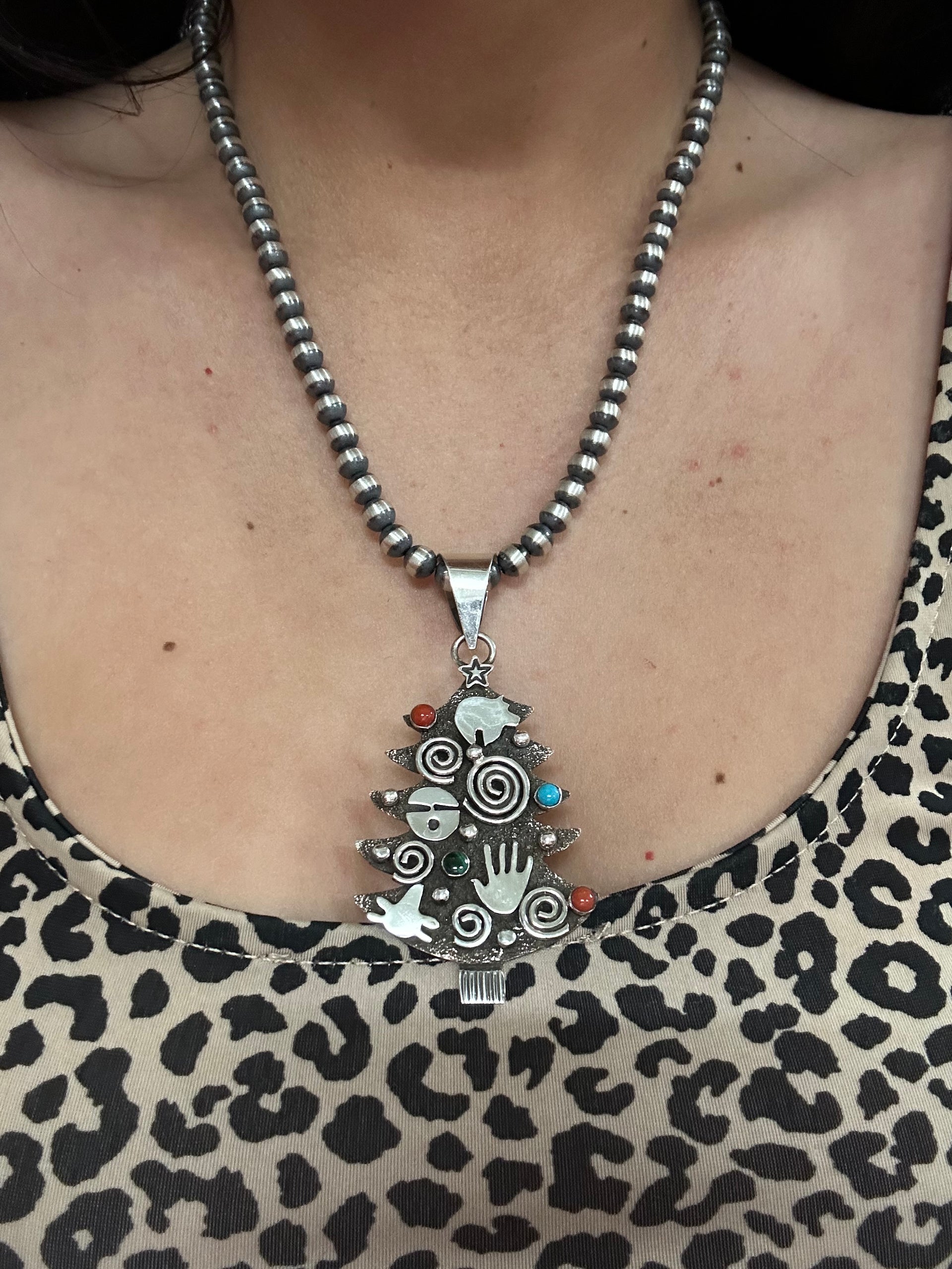 Alex Sanchez Multi Stone & Sterling Silver Christmas Tree Pendant