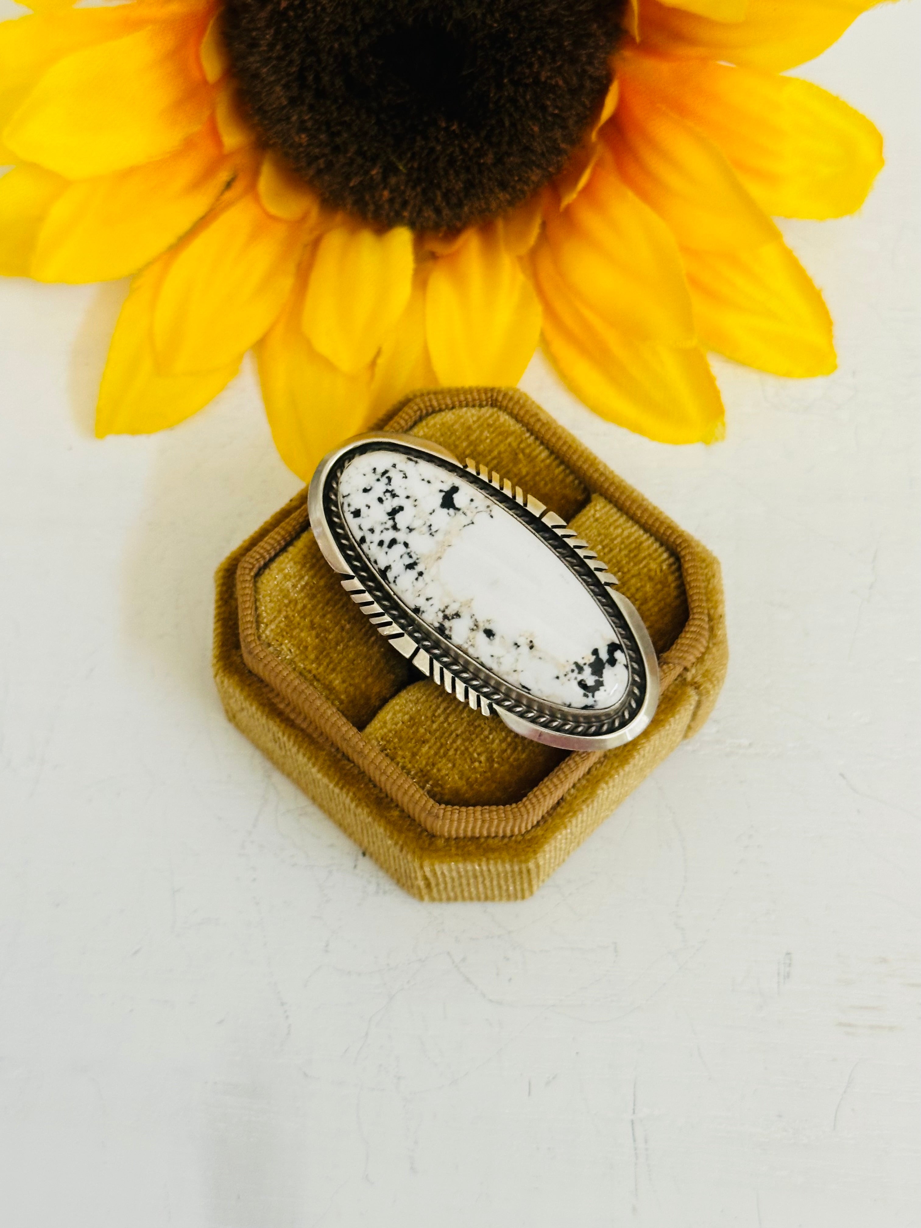 Alfred Martinez White Buffalo & Sterling Silver Adjustable Ring