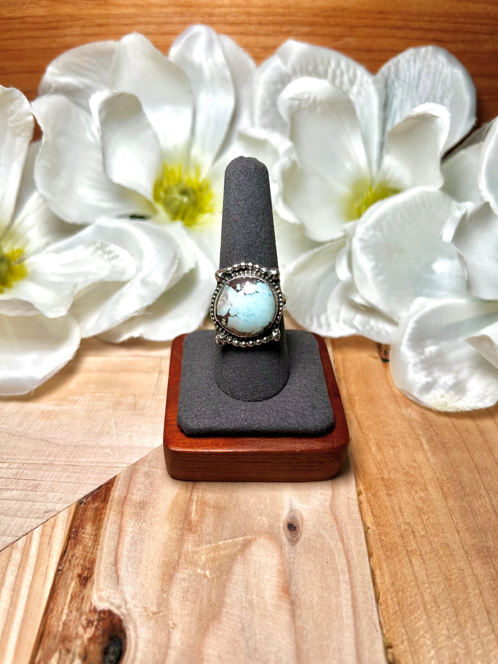 Navajo Made Golden Hill Turquoise & Sterling Silver Ring Size 9.5