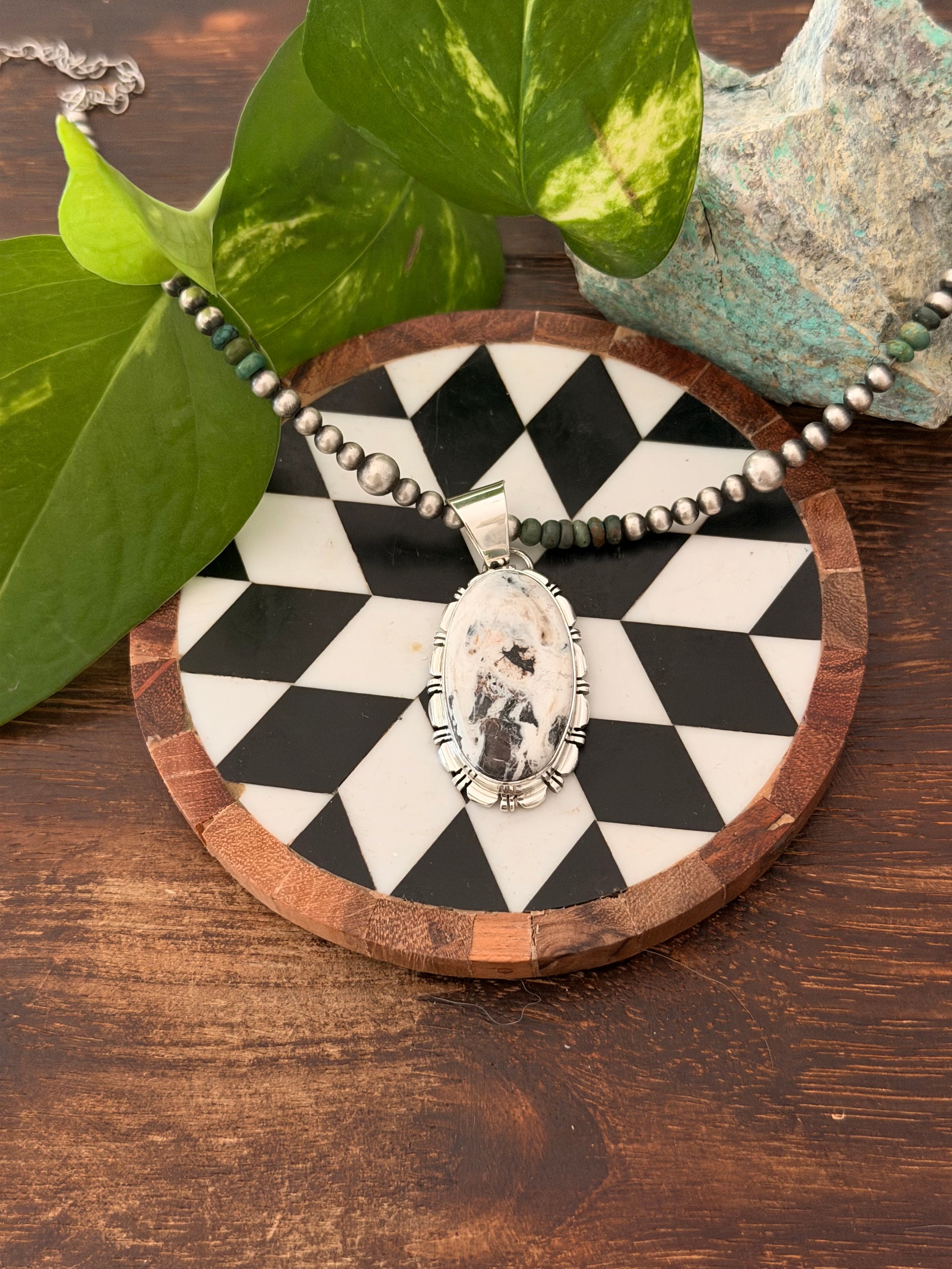 Navajo Made White Buffalo & Sterling Silver Pendant