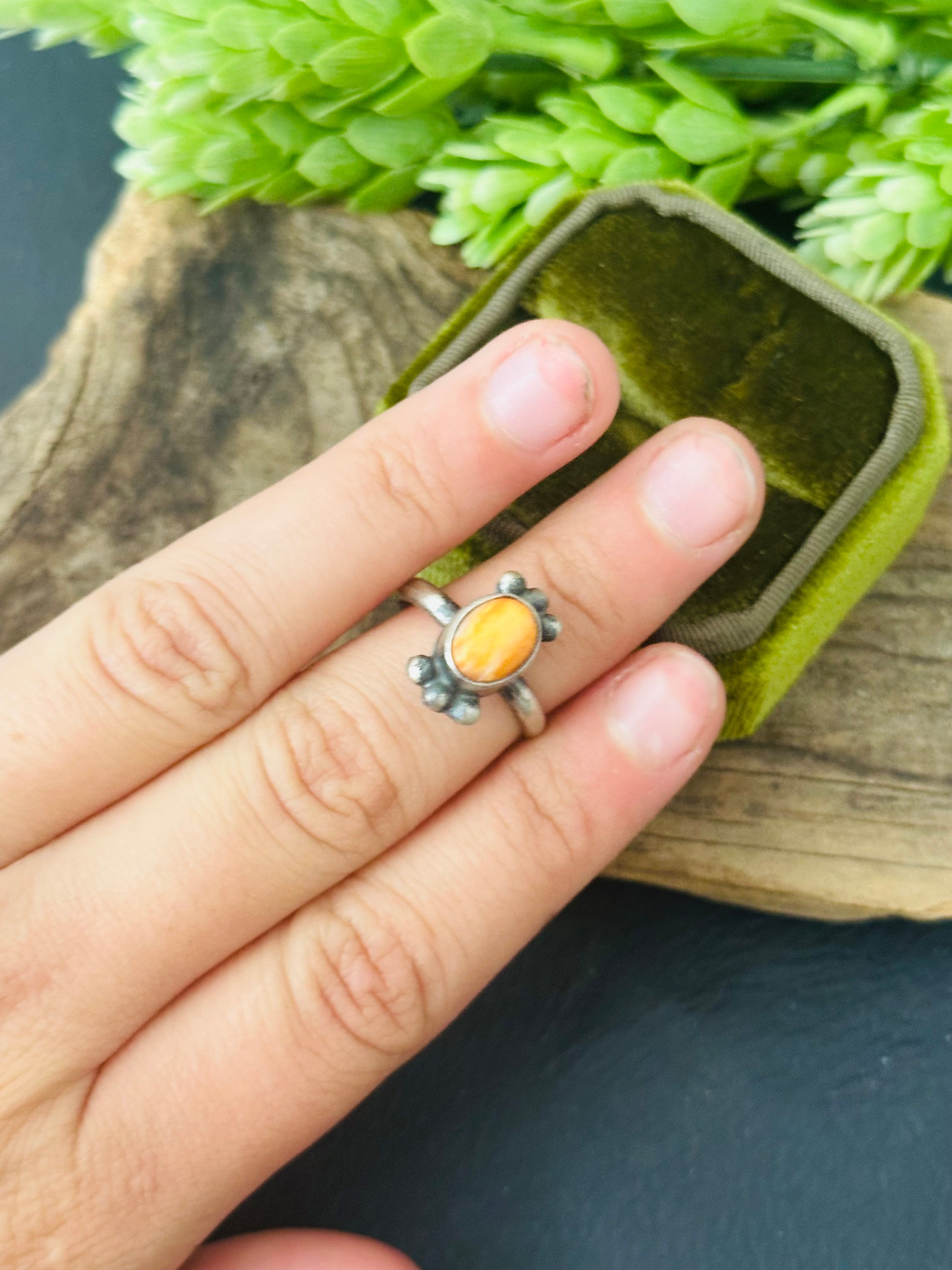 Navajo Made Spiny Oyster & Sterling Silver Ring