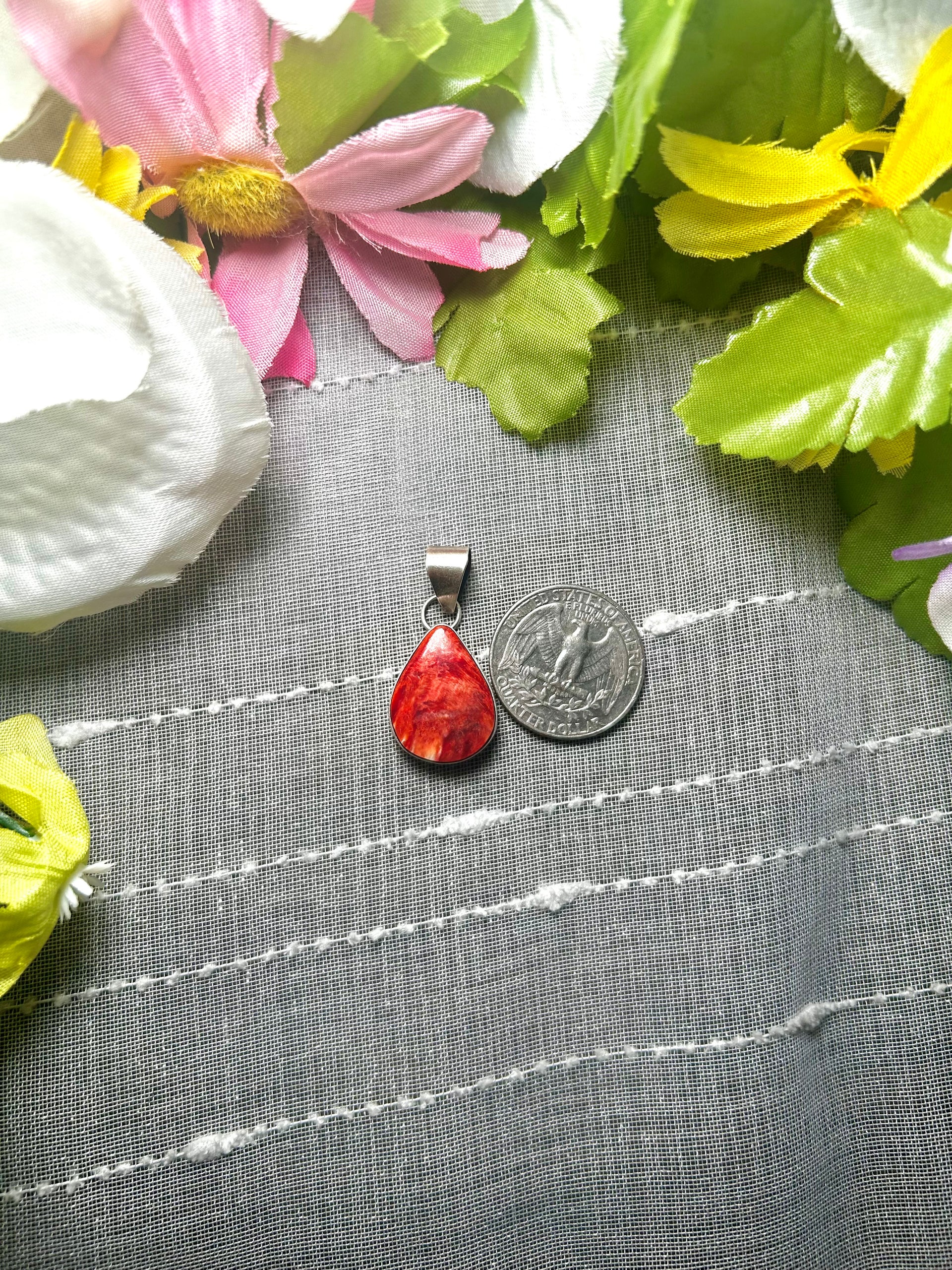Navajo Made Spiny Oyster  & Sterling Silver Pendant