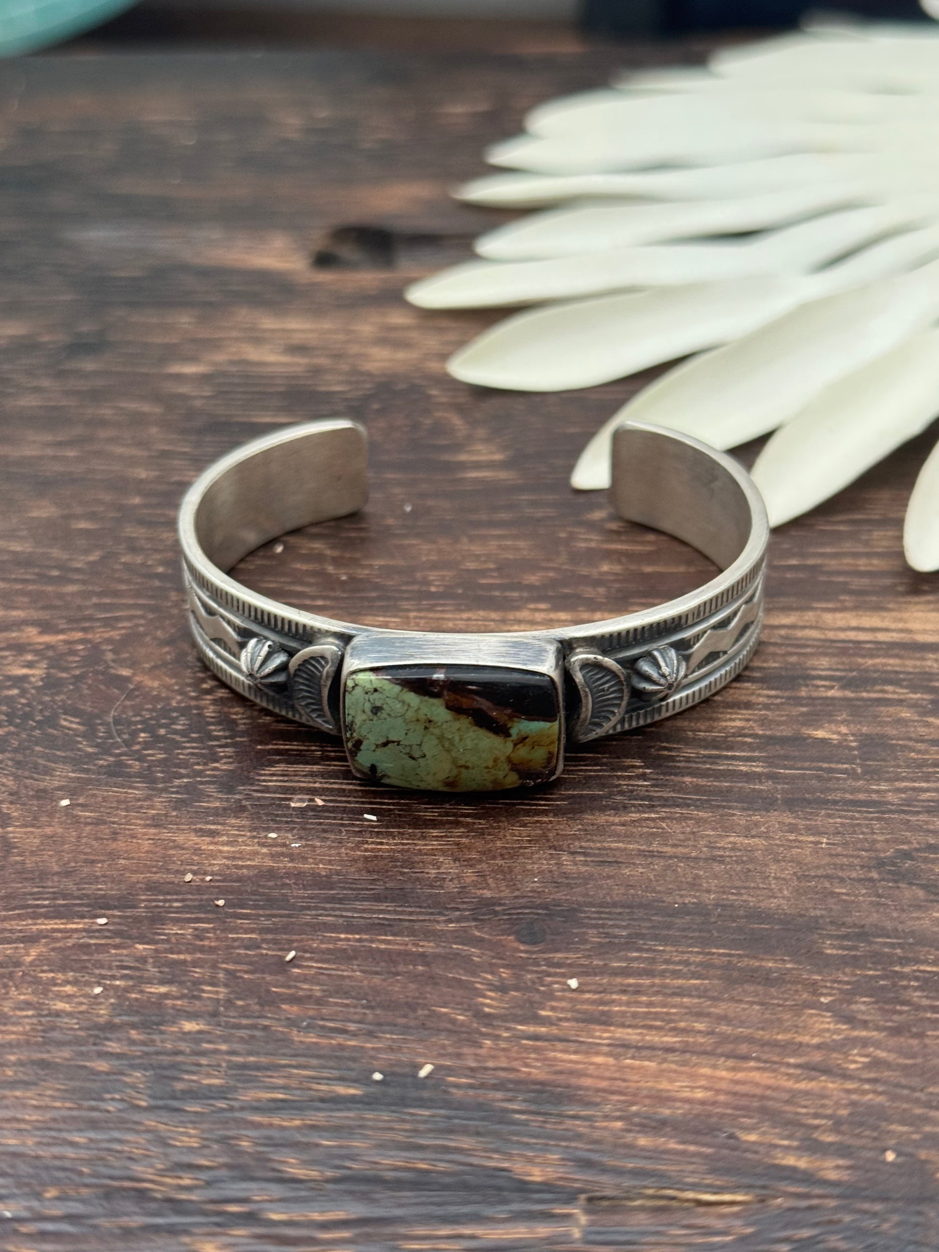 Francis Yazzie Black Jack Turquoise & Sterling Silver Cuff Bracelet