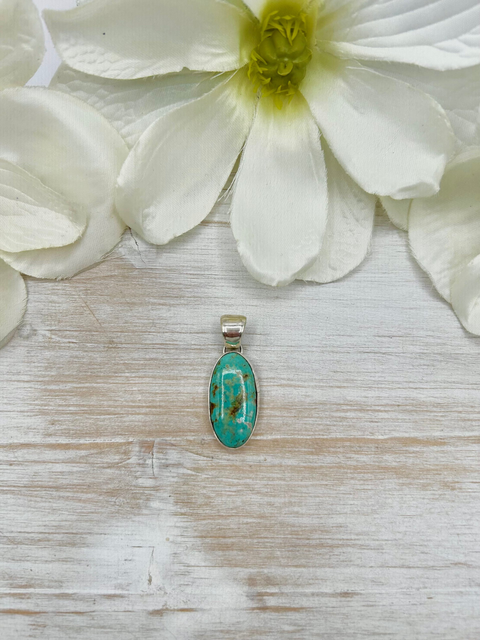 Navajo Made Kingman Turquoise & Sterling Silver Pendant