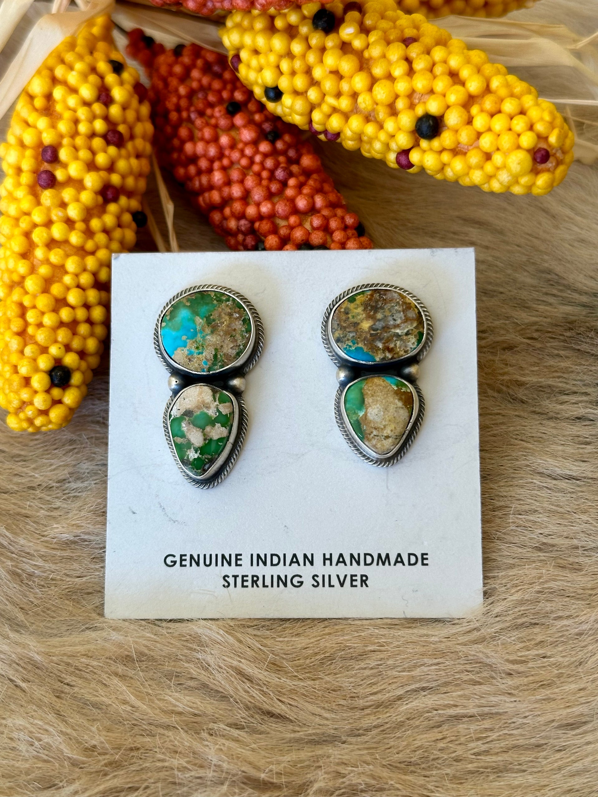 Dave Skeets Sonoran Mountain Turquoise & Sterling Silver Post Dangle Earrings