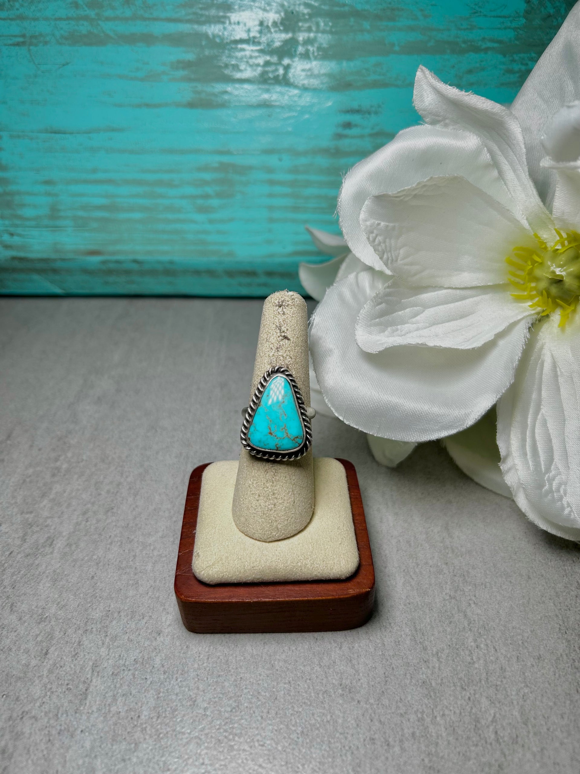 Johnny Dixon Kingman Turquoise & Sterling Silver Adjustable Ring