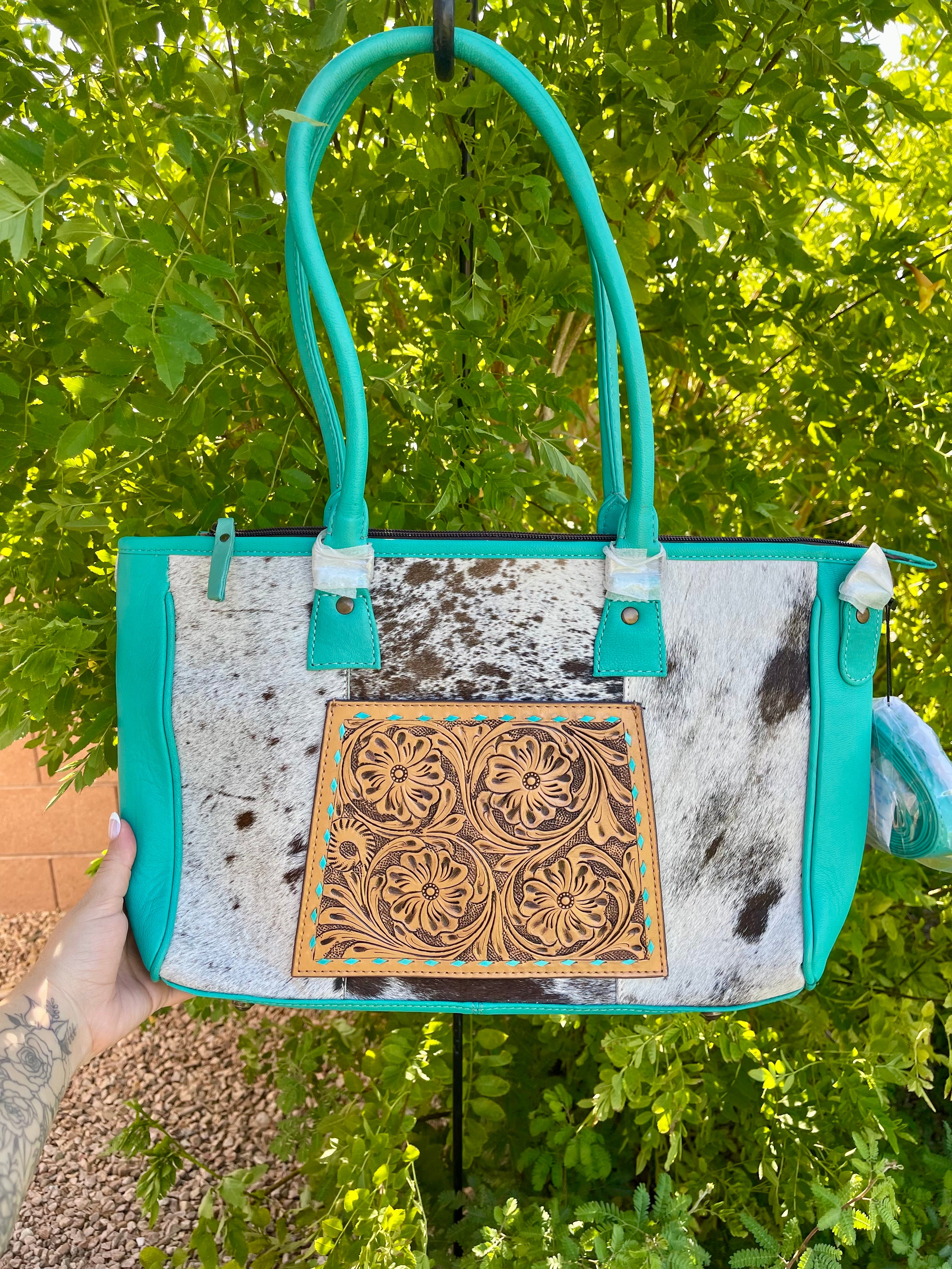 Genuine Tooled Leather & Cowhide Purse