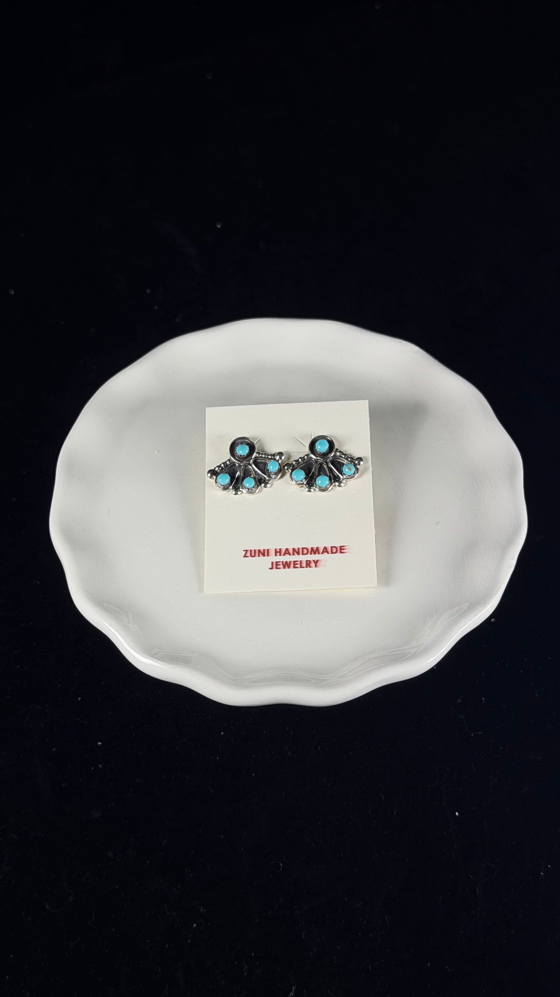 Zuni Made Kingman Turquoise & Sterling Silver Post Dangle Earrings