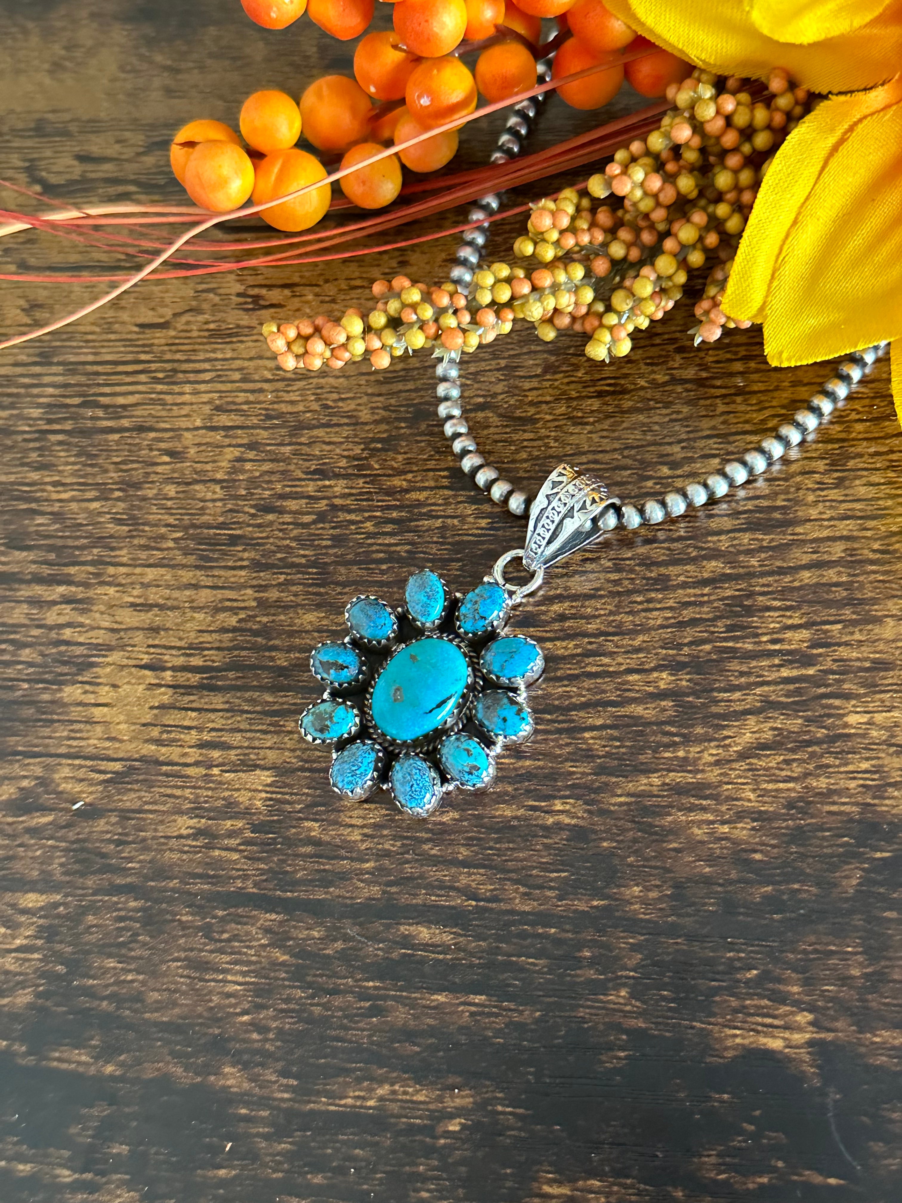 Southwest Handmade Kingman Turquoise & Sterling Silver Pendant