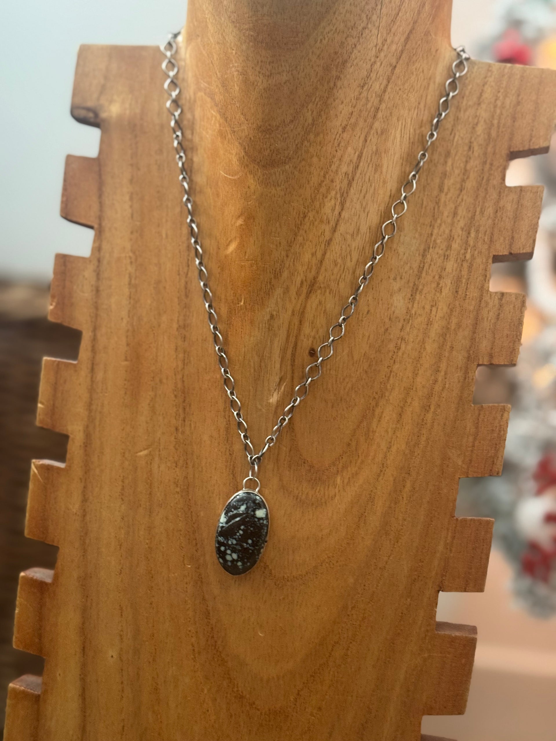 Navajo Made New Lander Variscite & Sterling Silver Necklace