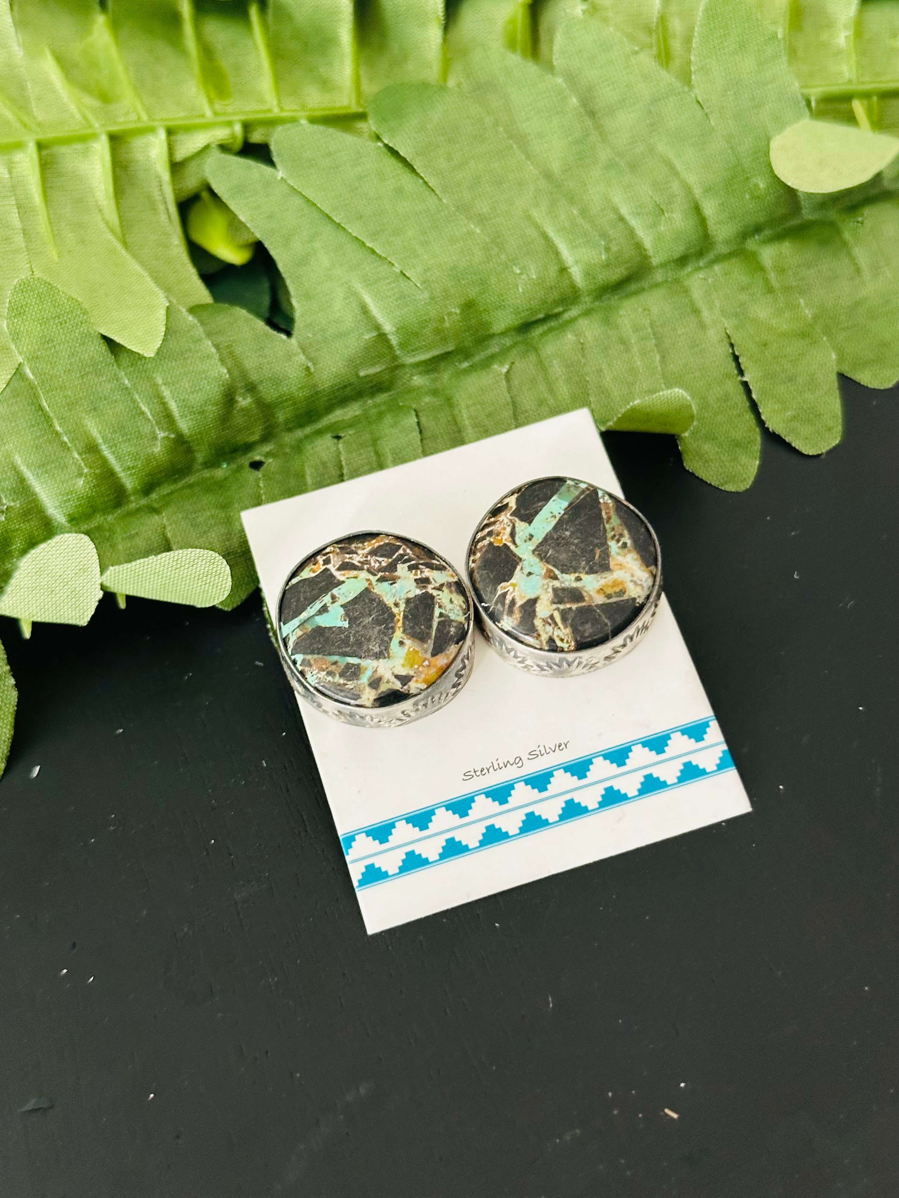 Pete Skeets Black Jack Turquoise & Sterling Silver Post Earrings