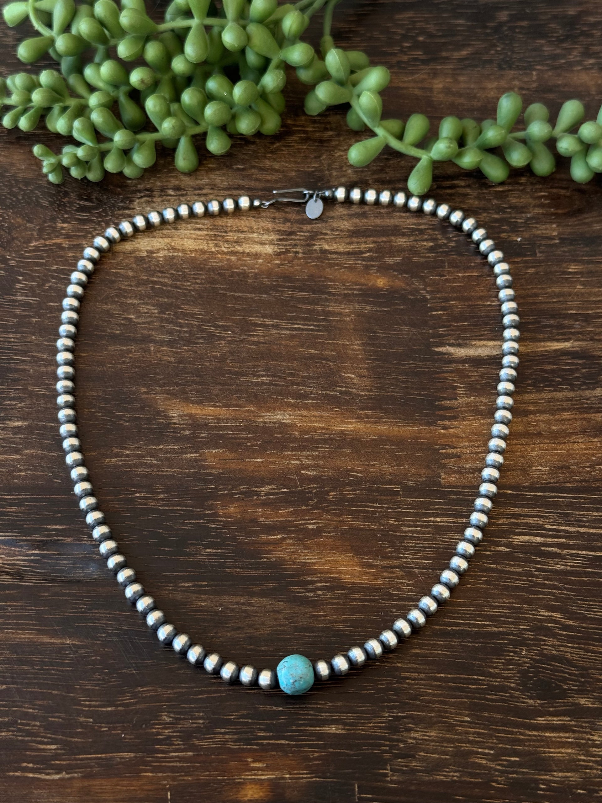 Navajo Strung Egyptian Turquoise & Sterling Silver Pearl Necklace