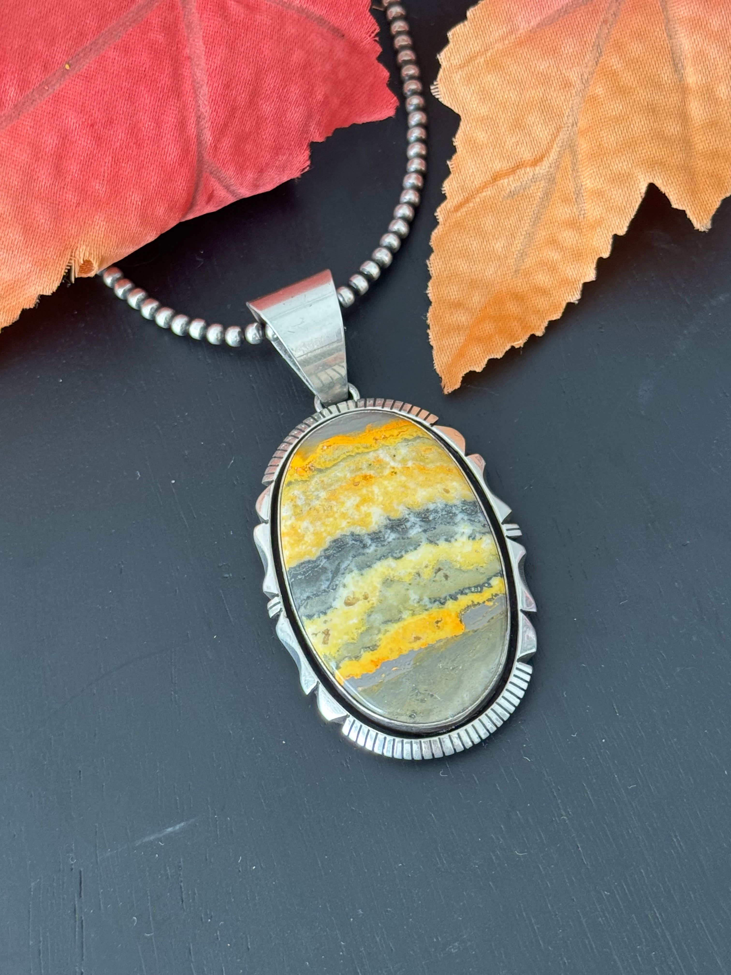 Eddie Secatero Bumblebee Jasper & Sterling Silver Pendant