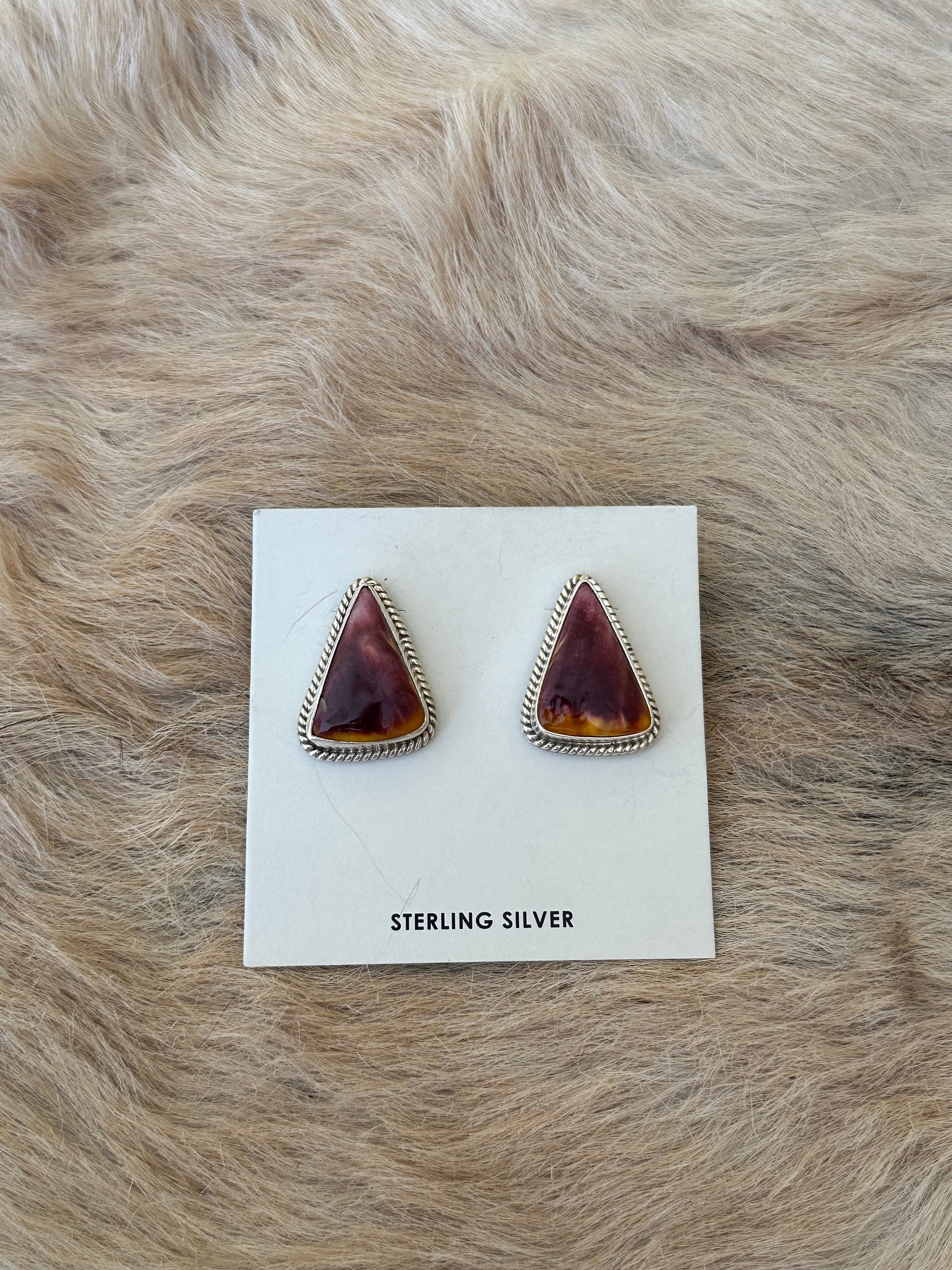 Navajo Made Purple Spiny Oyster & Sterling Silver Post Earrings