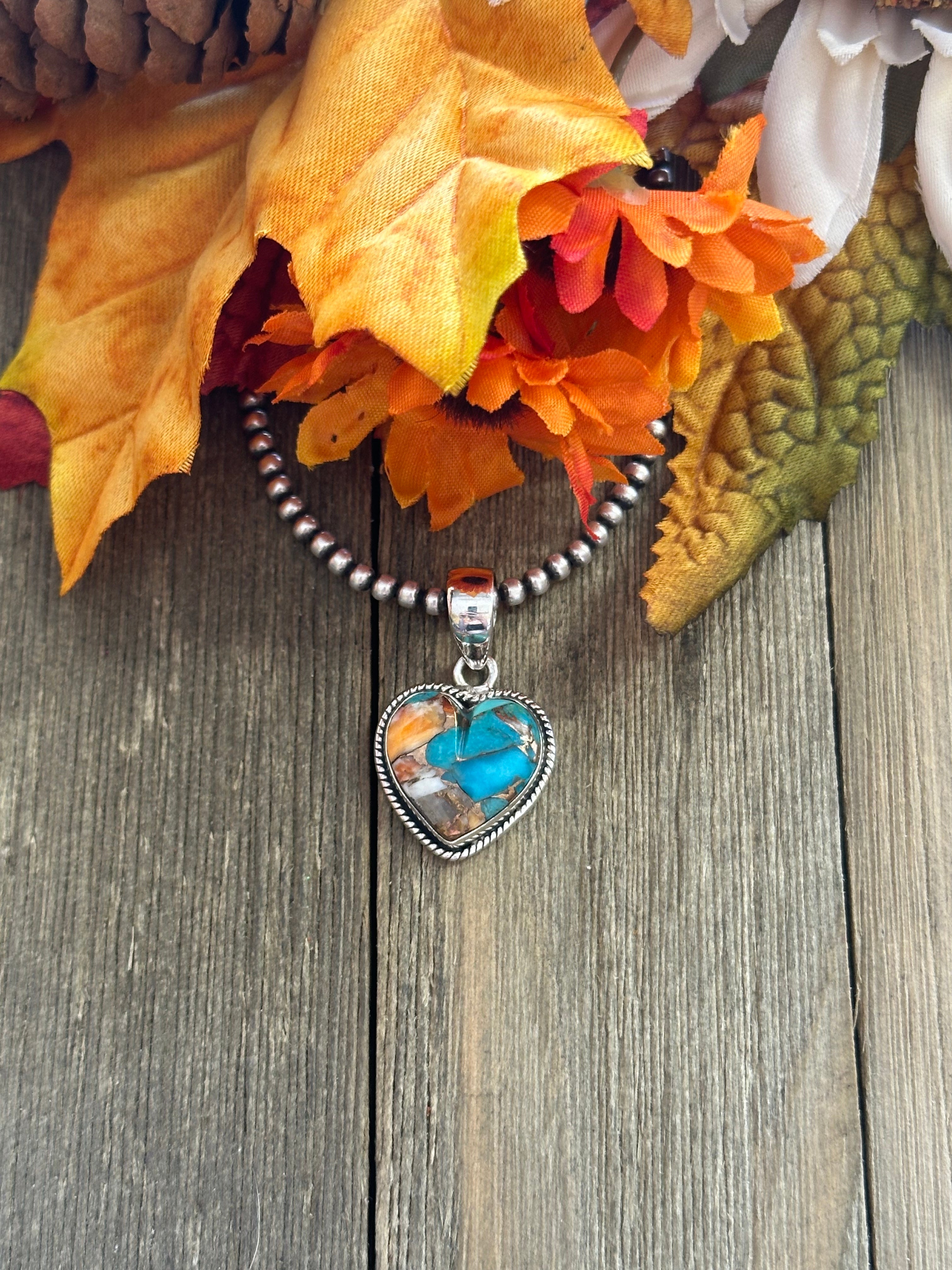 Southwest Handmade Mohave Turquoise & Sterling Silver Heart Pendant