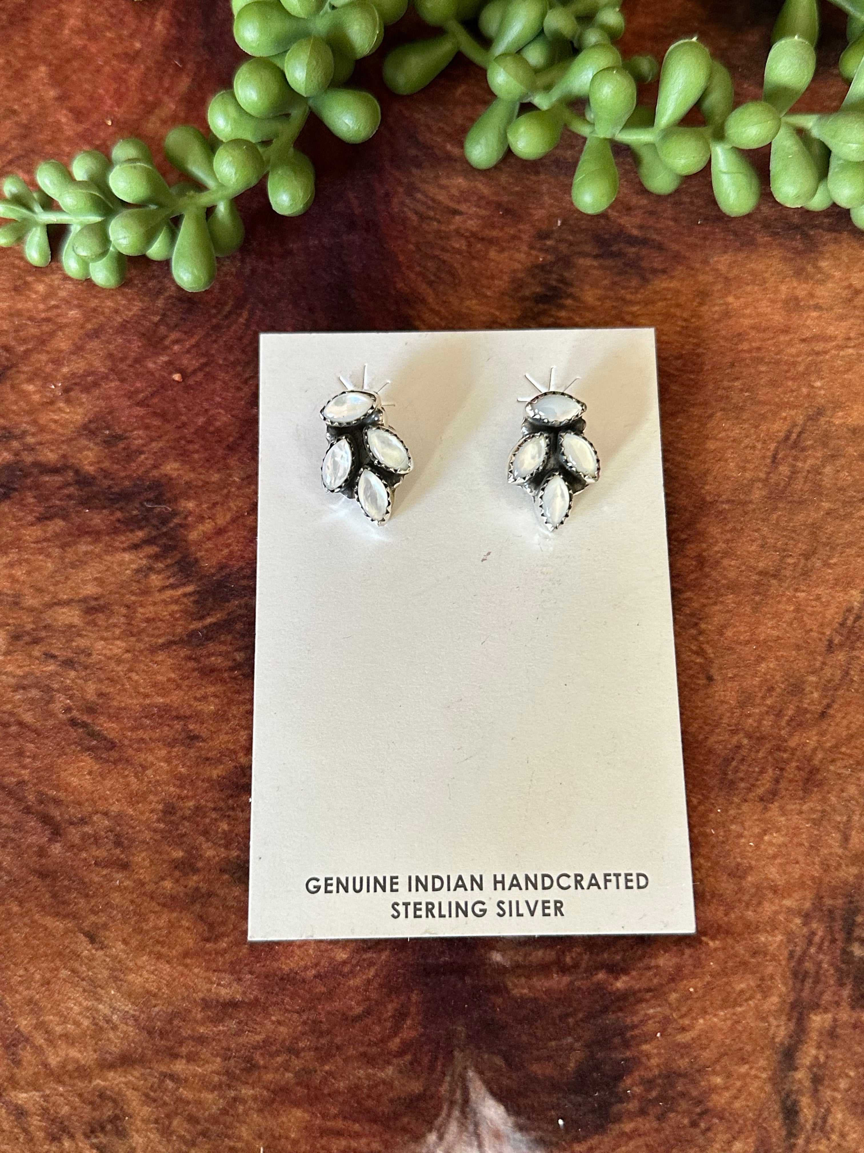 Southwest Handmade Mother of Pearl & Sterling Silver Post Earrings