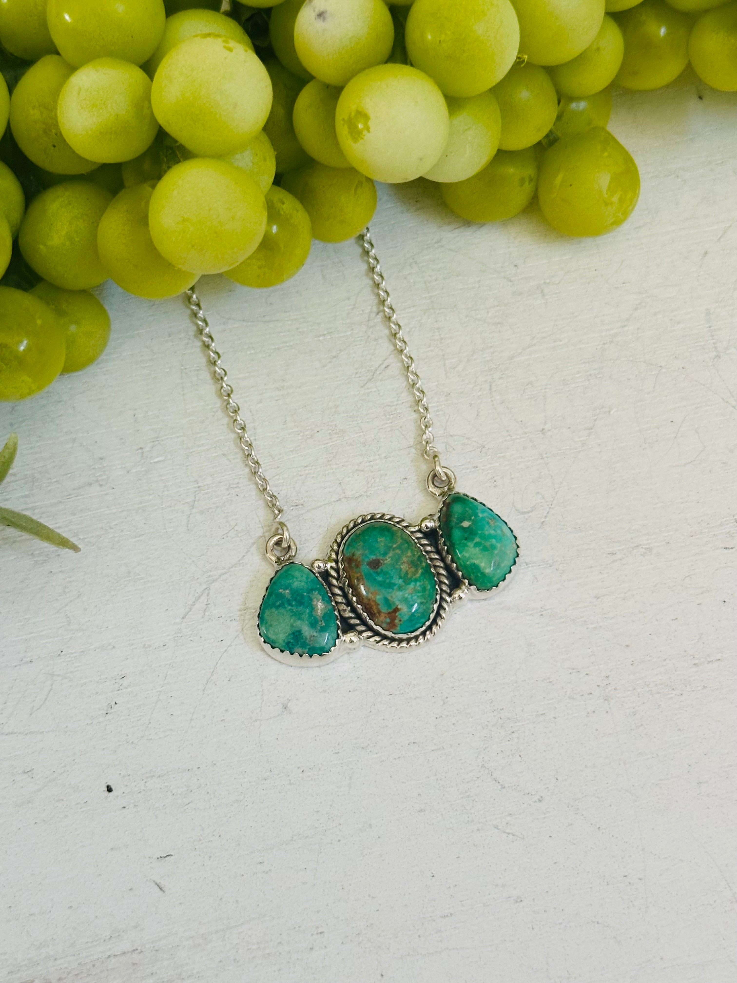 Southwest Handmade Emerald Valley Turquoise & Sterling Silver Necklace