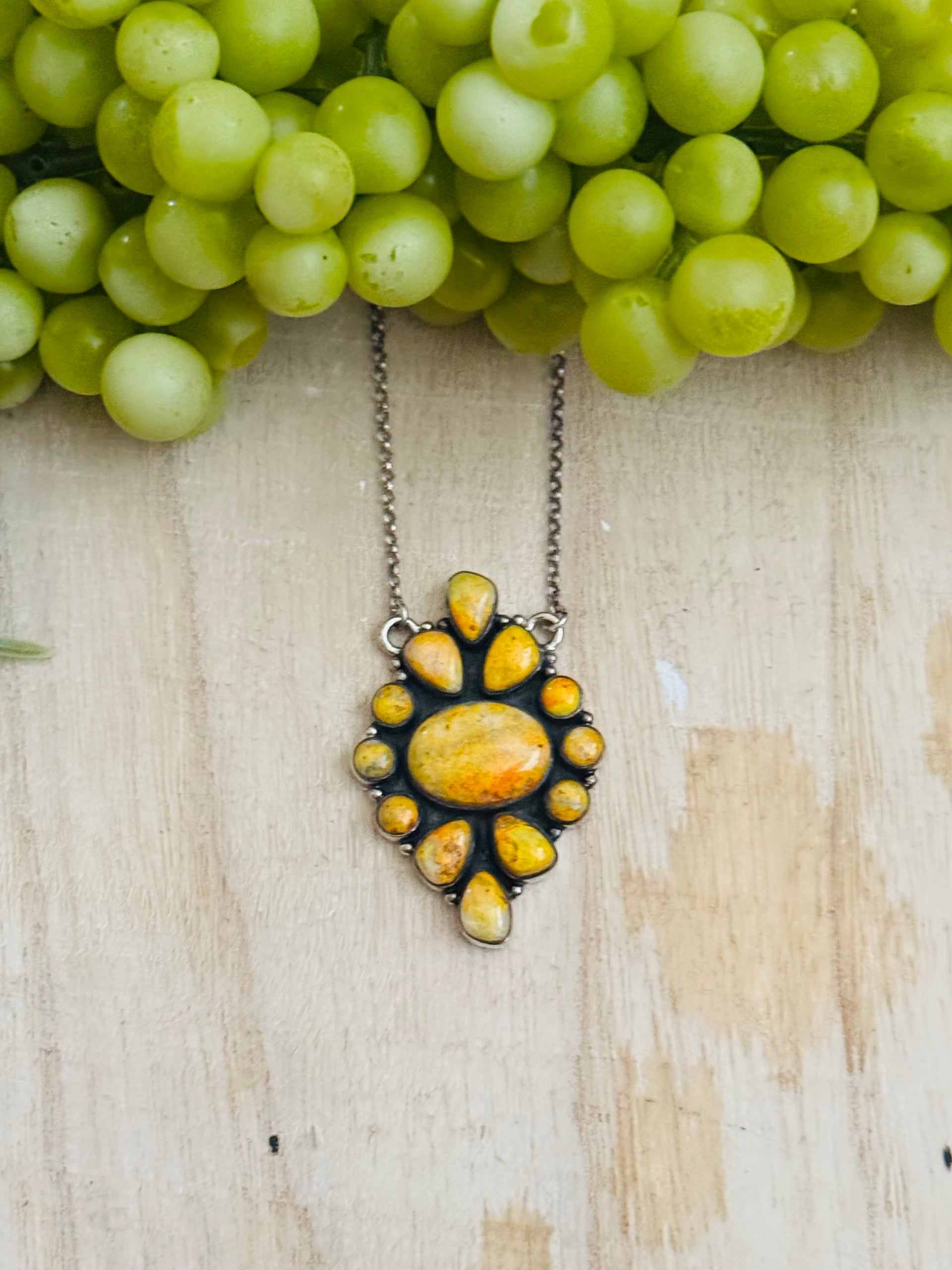 Southwest Made Bb Agate & Sterling Silver Cluster Necklace