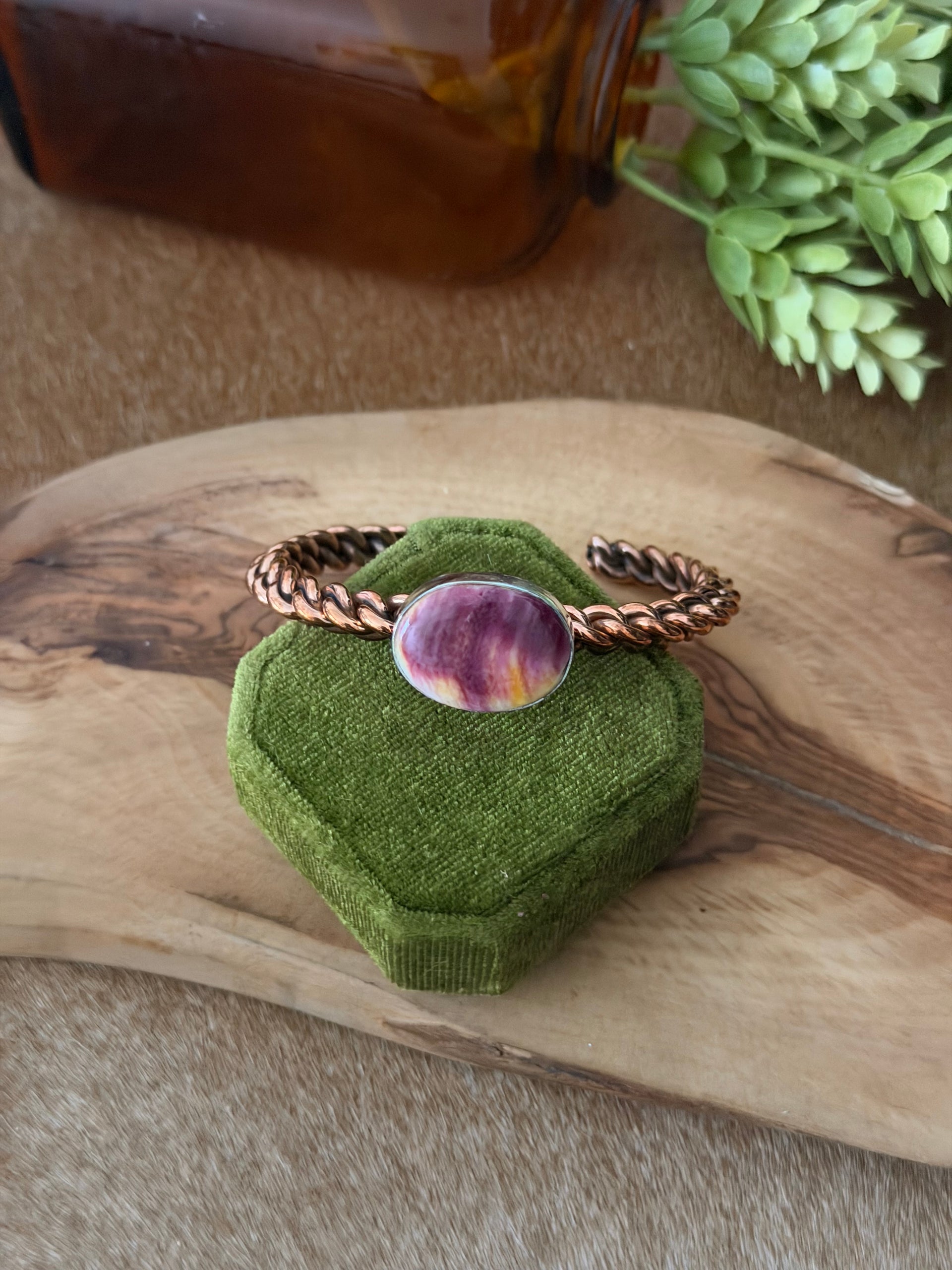 Navajo Made Purple Spiny Oyster & Copper Cuff Bracelet