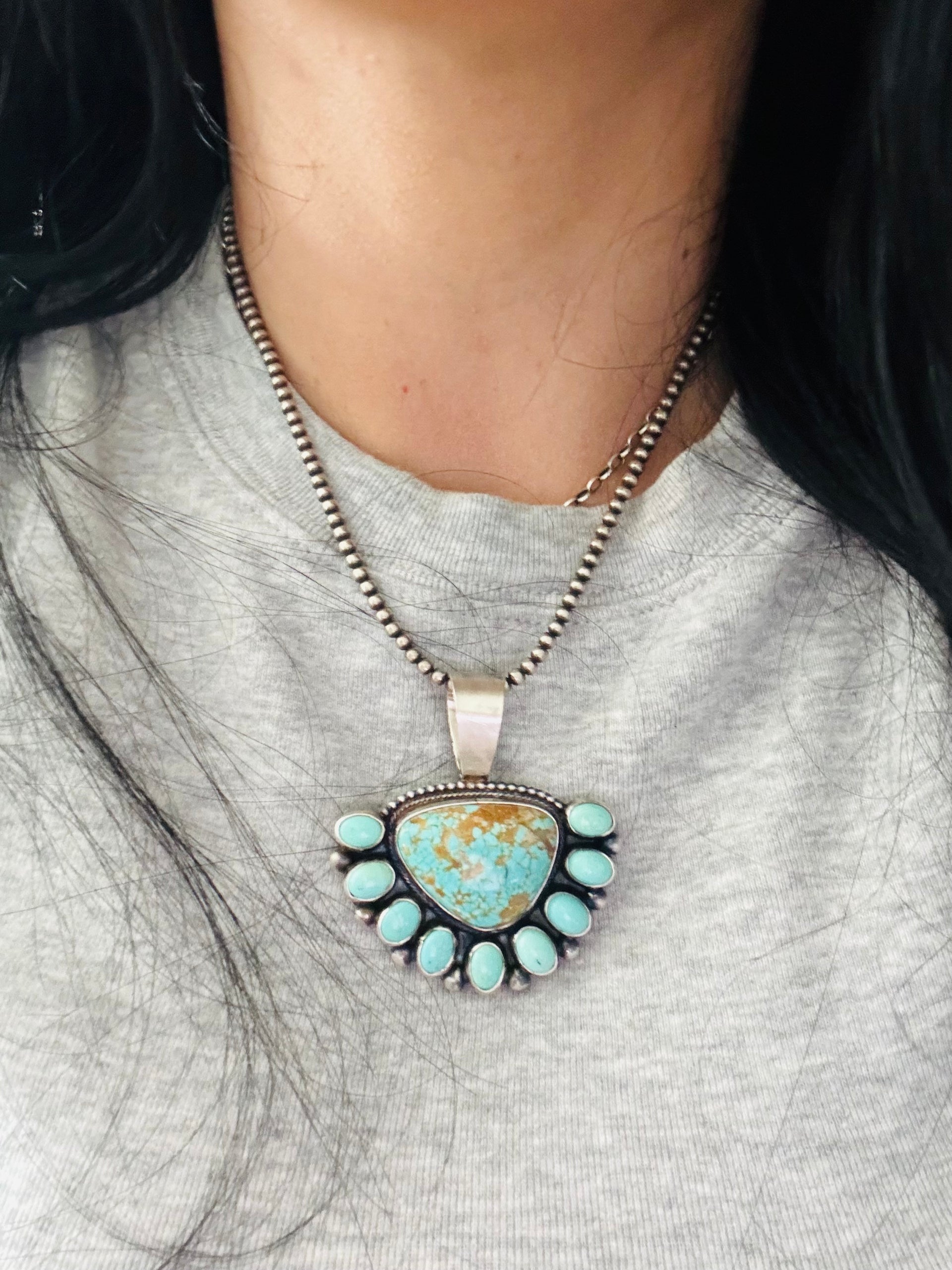 Ray Calladitto #8 Turquoise & Sterling Silver Cluster Pendant