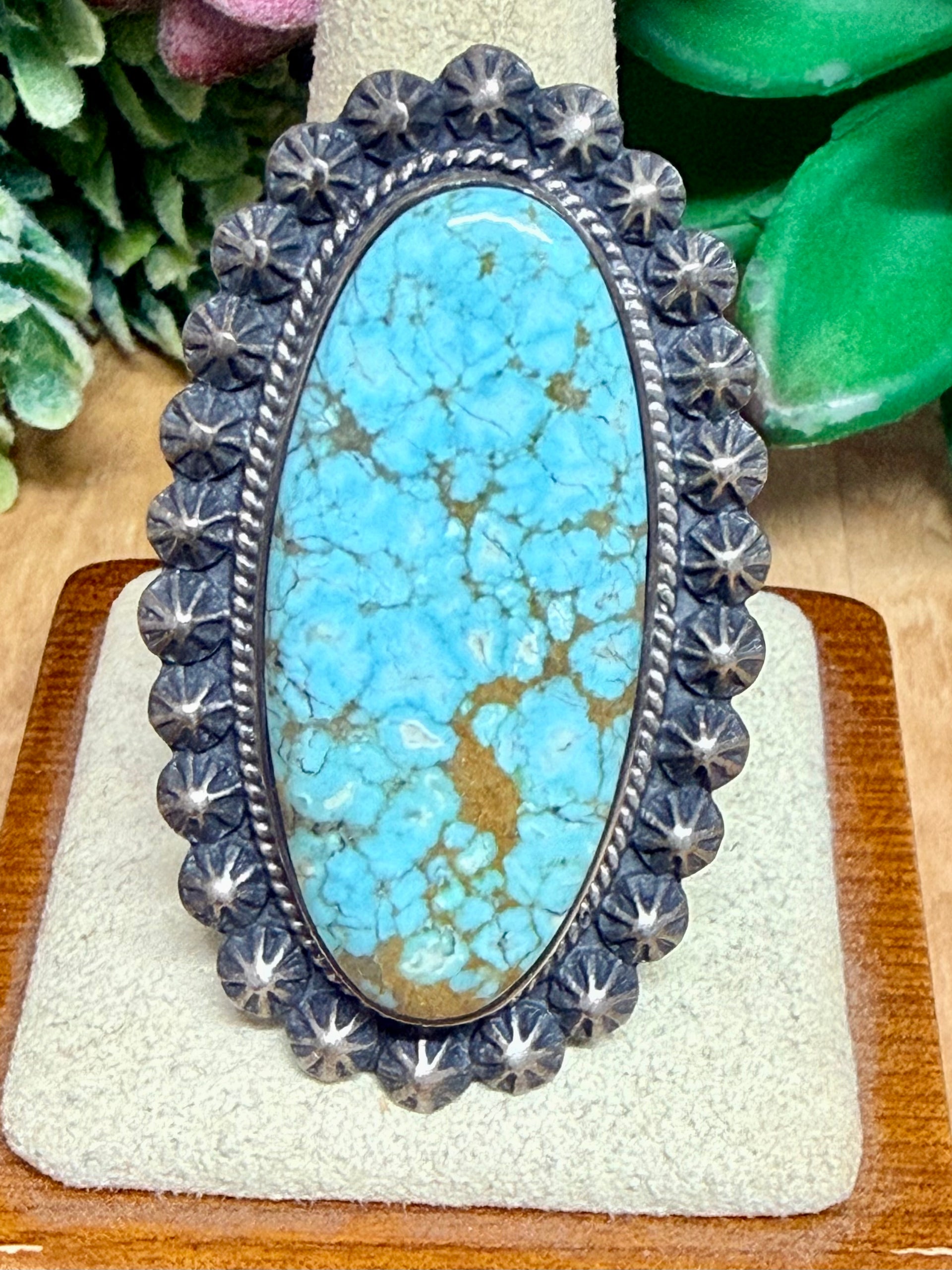 Southwest Handmade #8 Turquoise & Sterling Silver Ring Size 10