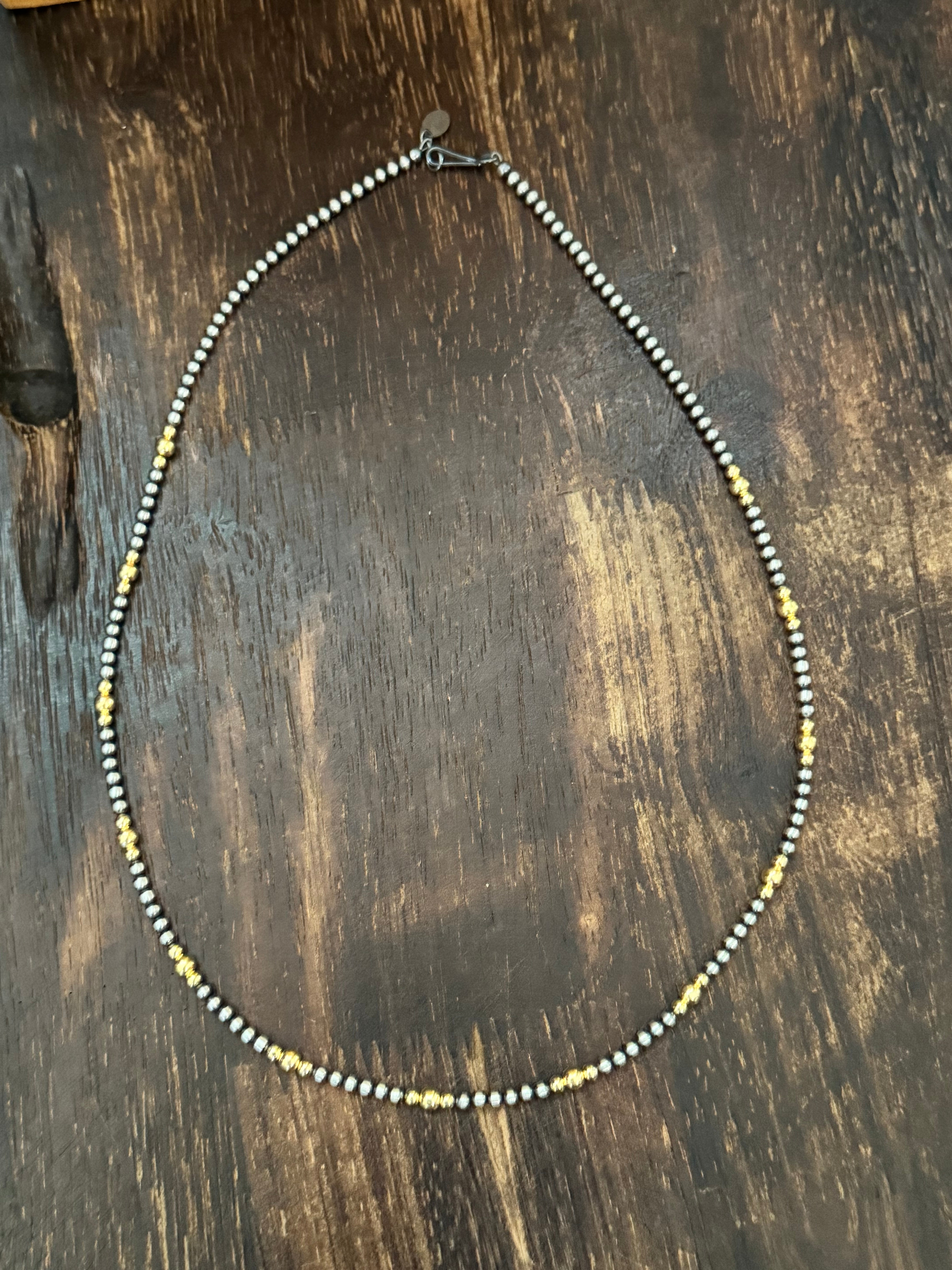 Navajo STRUNG Sterling Silver & 14 kt Gold Plate Graduated Pearl Necklace