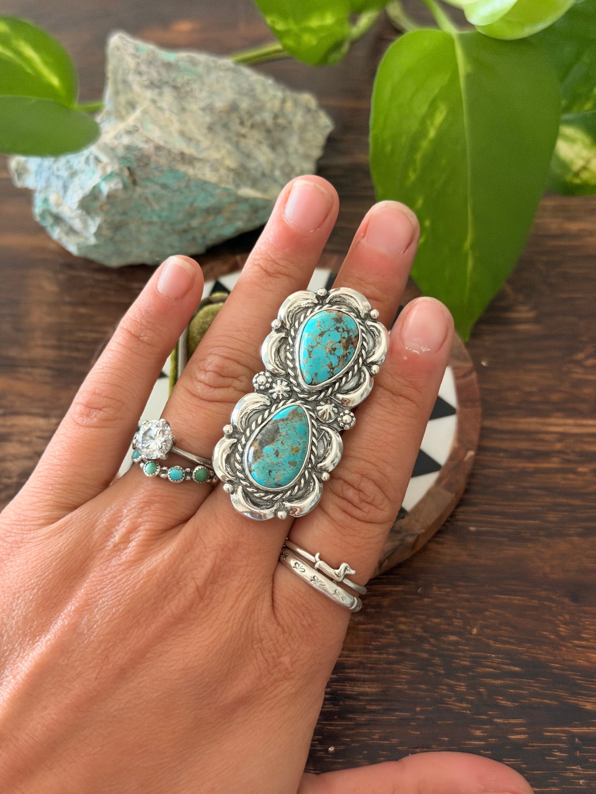 Larry Kaye Red Skin Turquoise & Sterling Silver Adjustable Ring