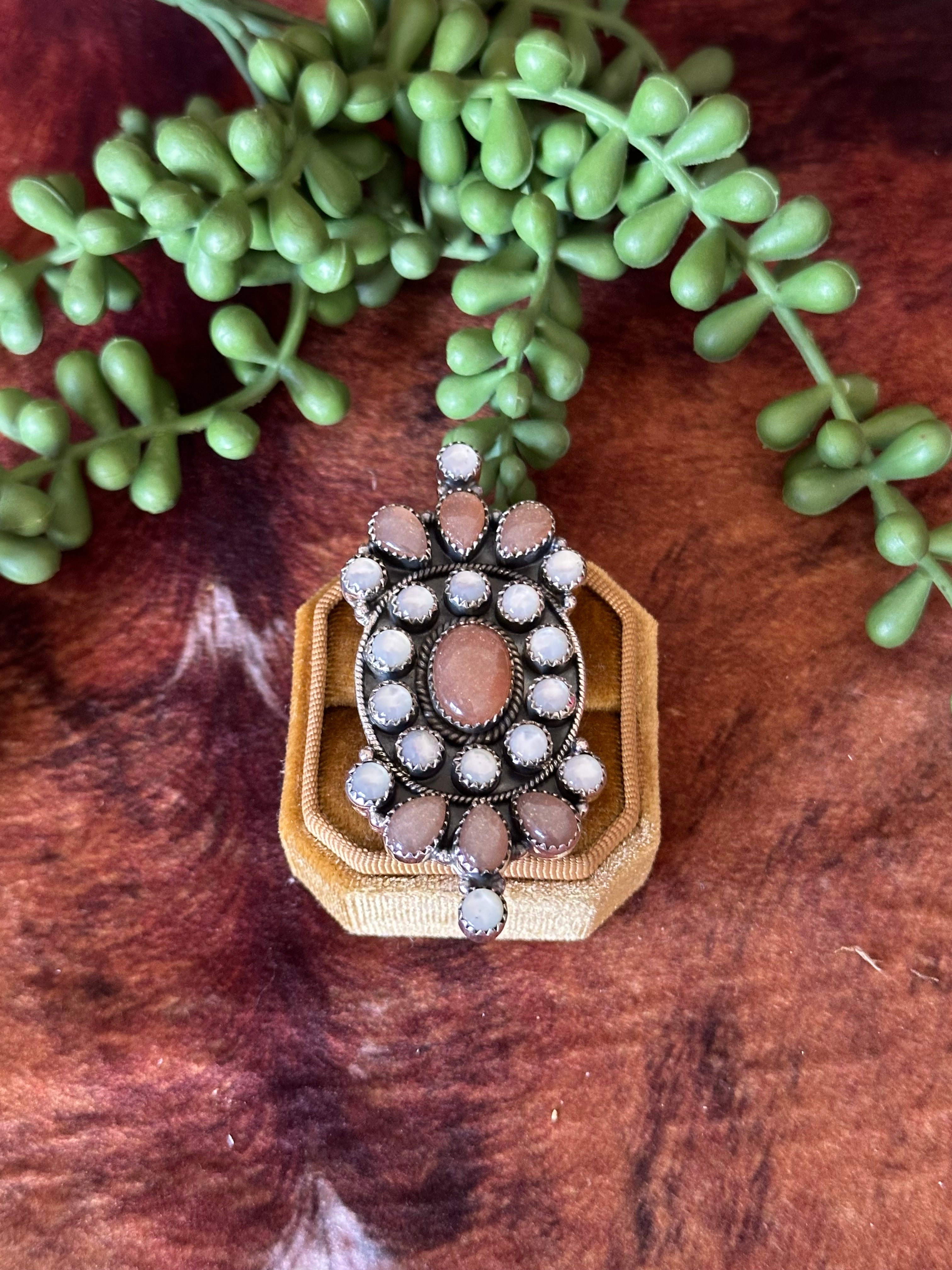 Southwest Handmade Multi Stone & Sterling Silver Adjustable Cluster Ring