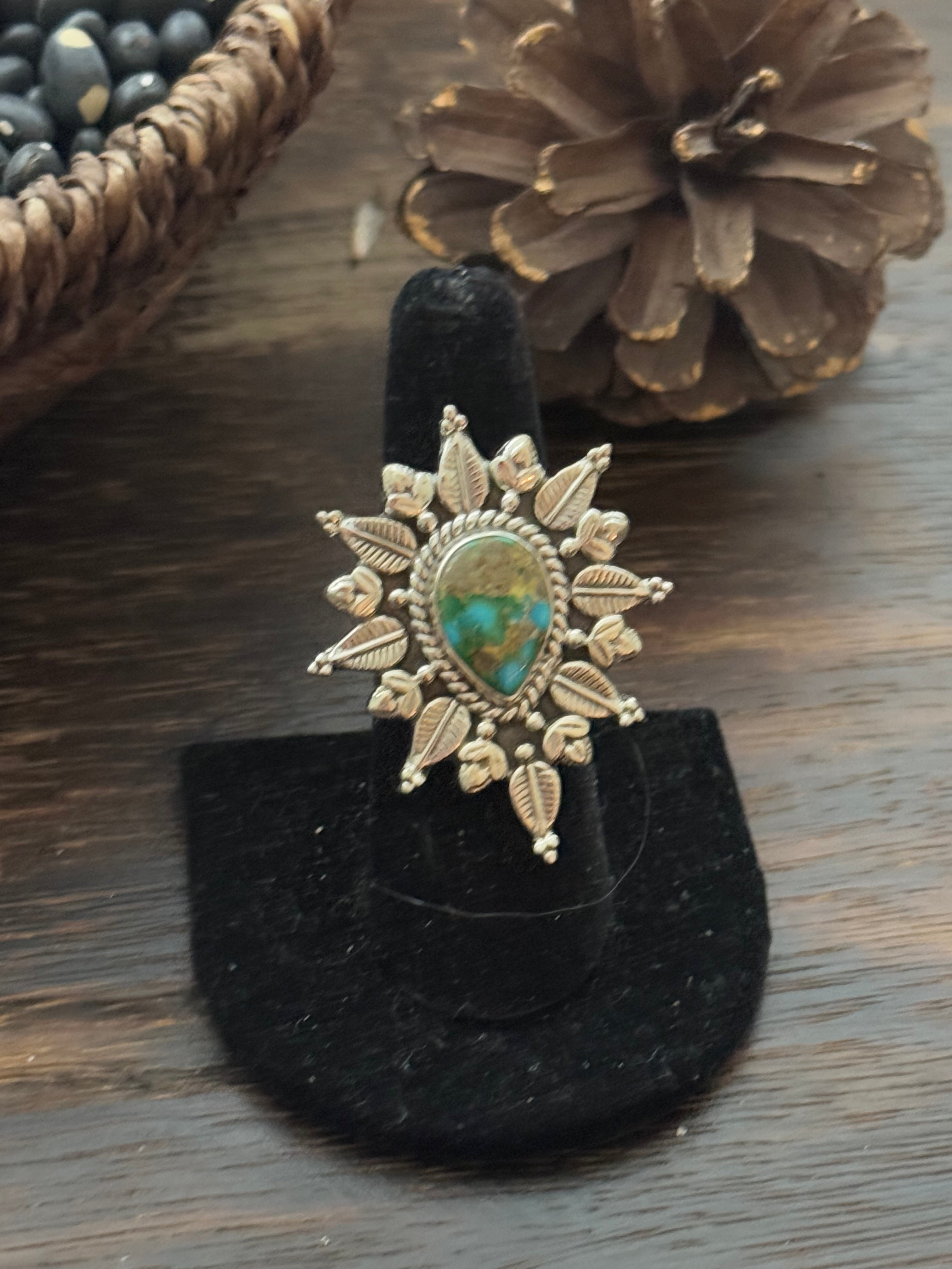 Southwest Handmade Sonoran Mountain Turquoise & Sterling Silver Adjustable Ring