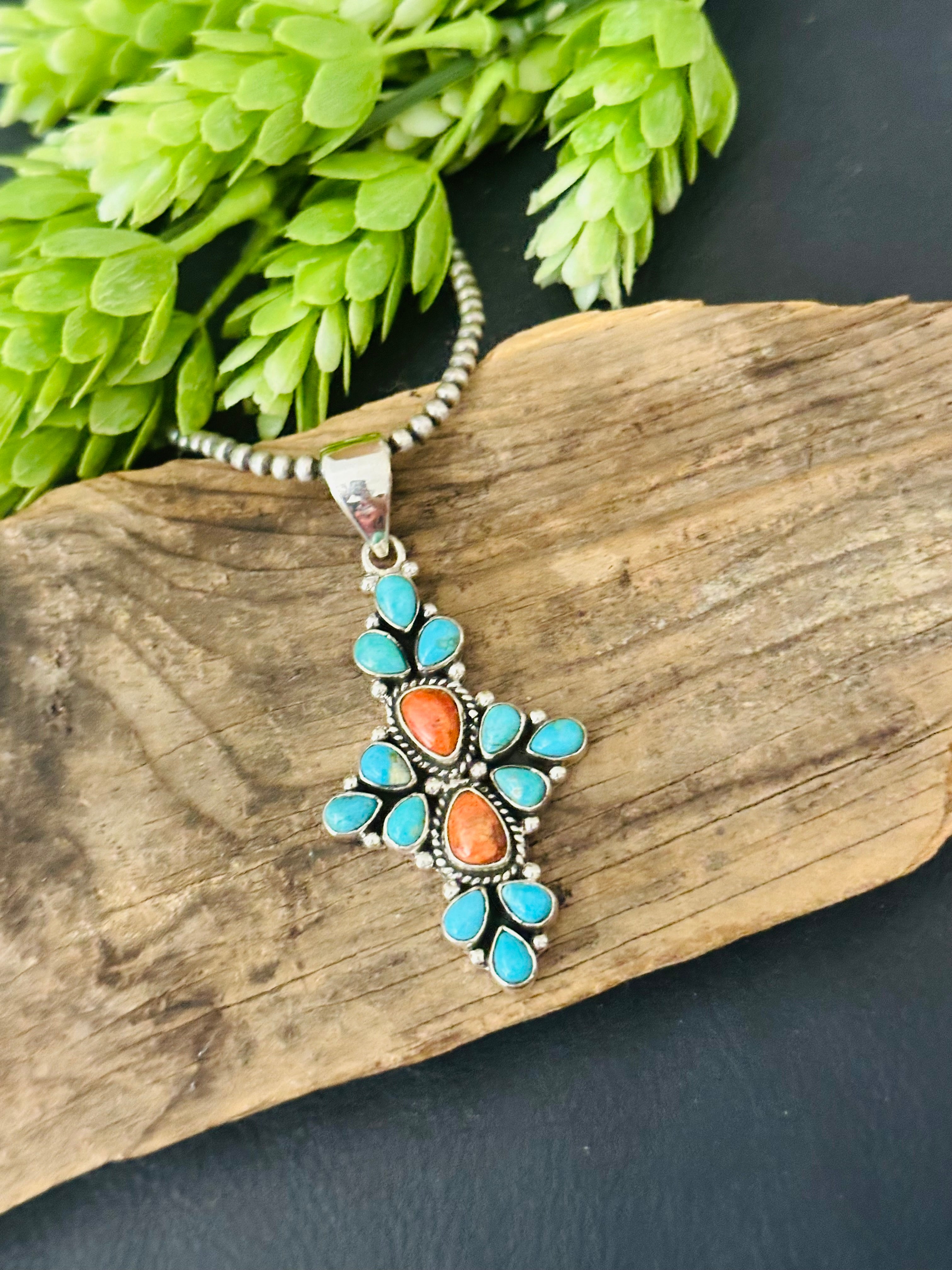 Southwest Handmade Multi Stone & Sterling Silver Cluster Pendant