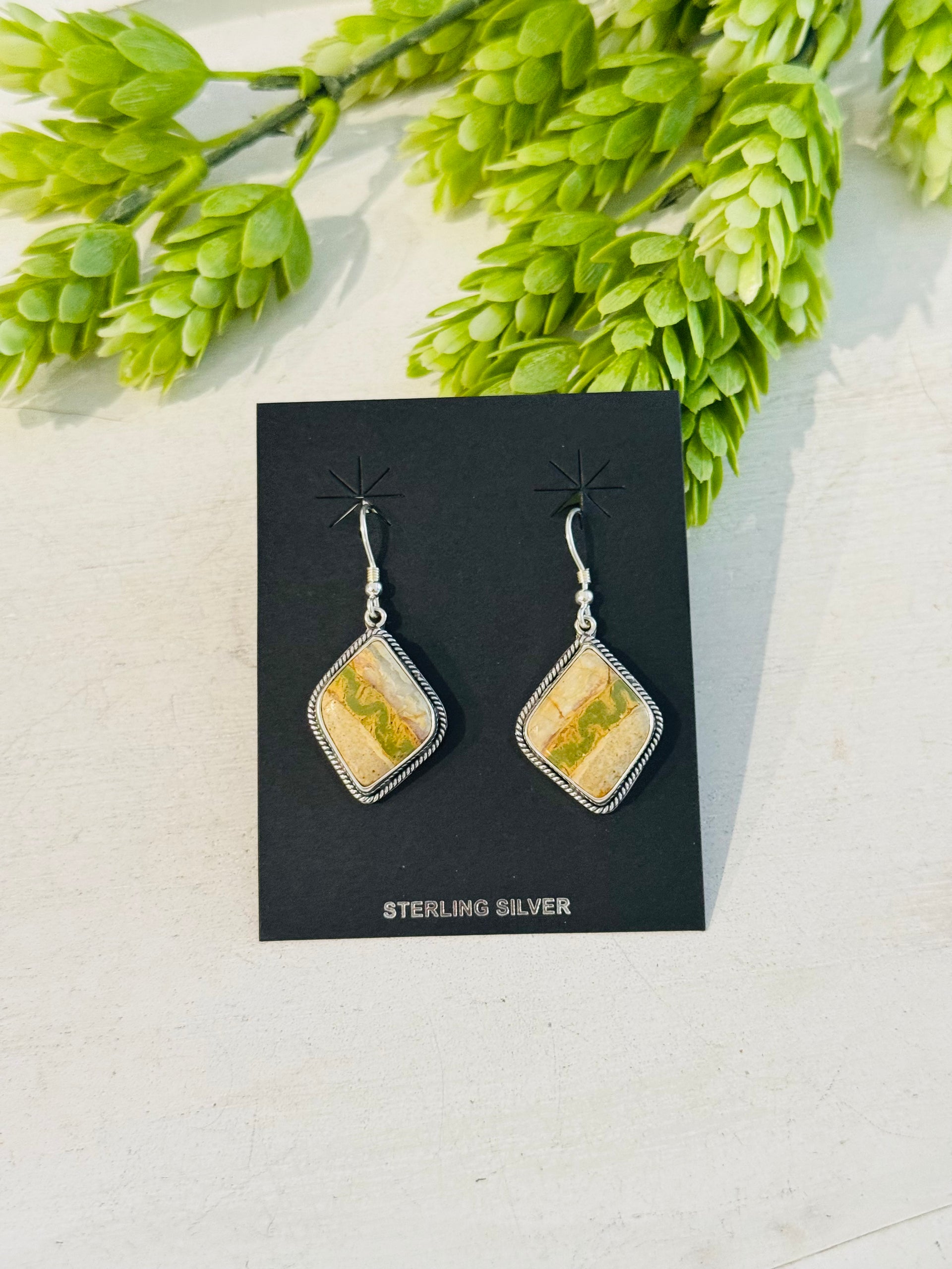 Southwest Handmade Ribbon Royston Turquoise & Sterling Silver Dangle Earrings