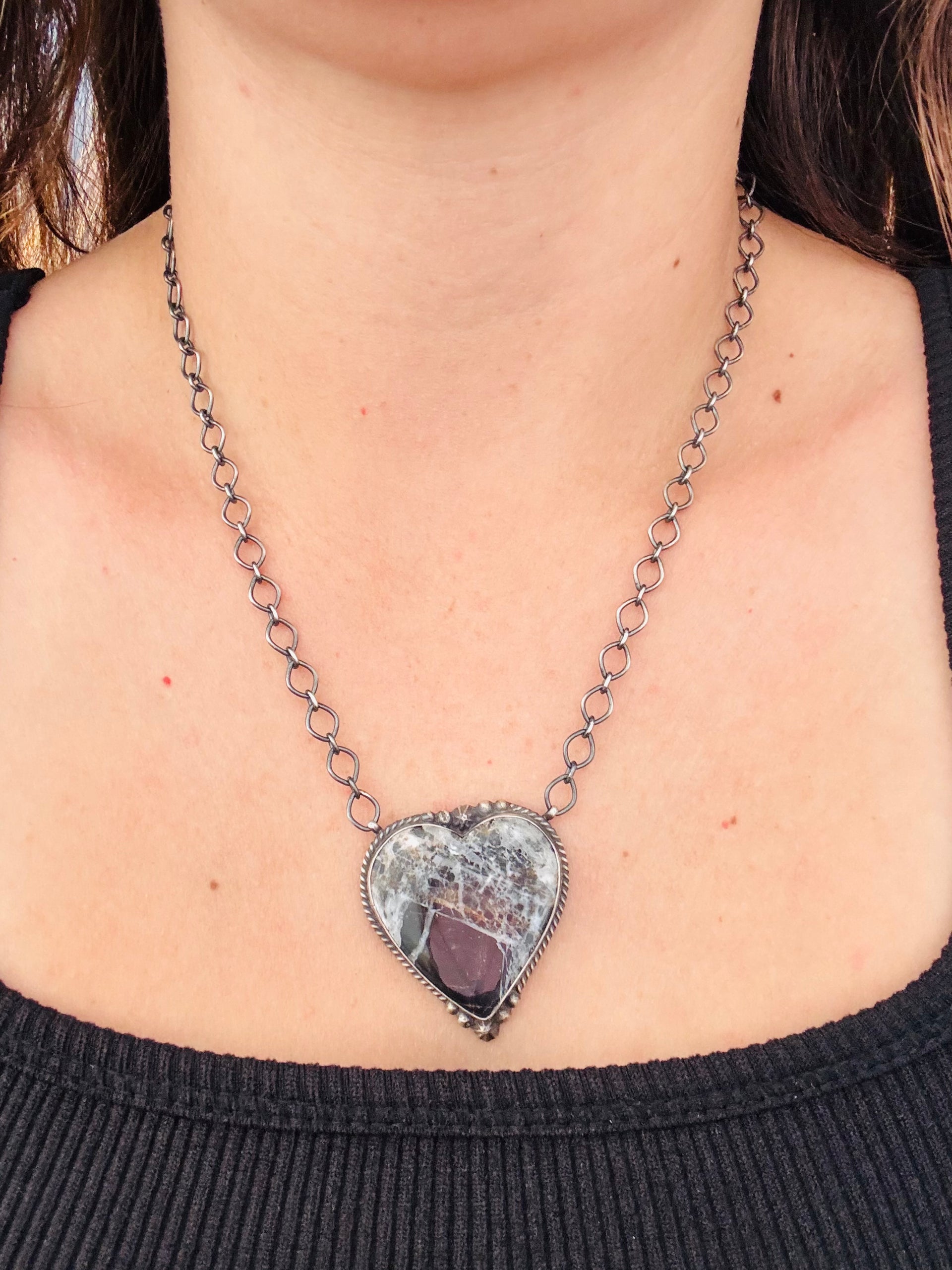 Jon Frank White Buffalo & Sterling Silver Heart Necklace