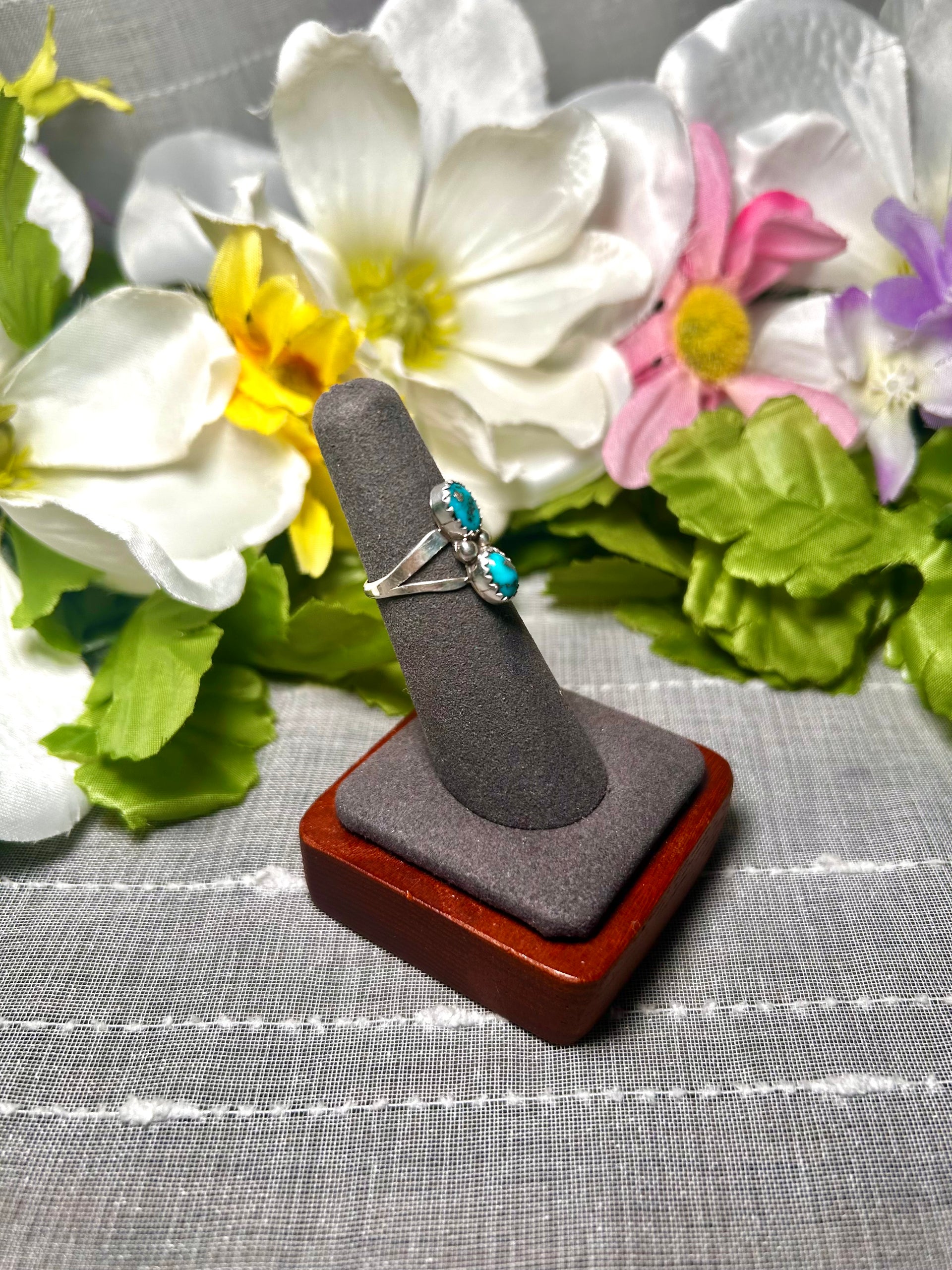 Navajo Made Kingman Turquoise & Sterling Silver Ring Size 5.5