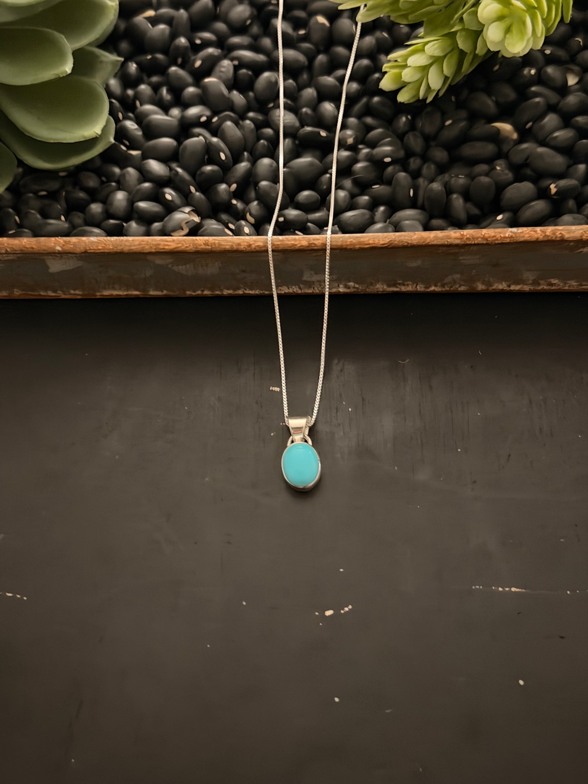 Navajo Made Kingman Turquoise & Sterling Silver Necklace