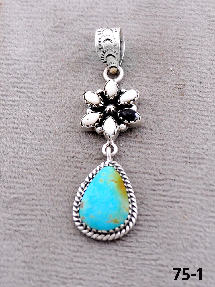 Southwest Handmade Santa Maria with White Buffalo & Sterling Silver Pendants