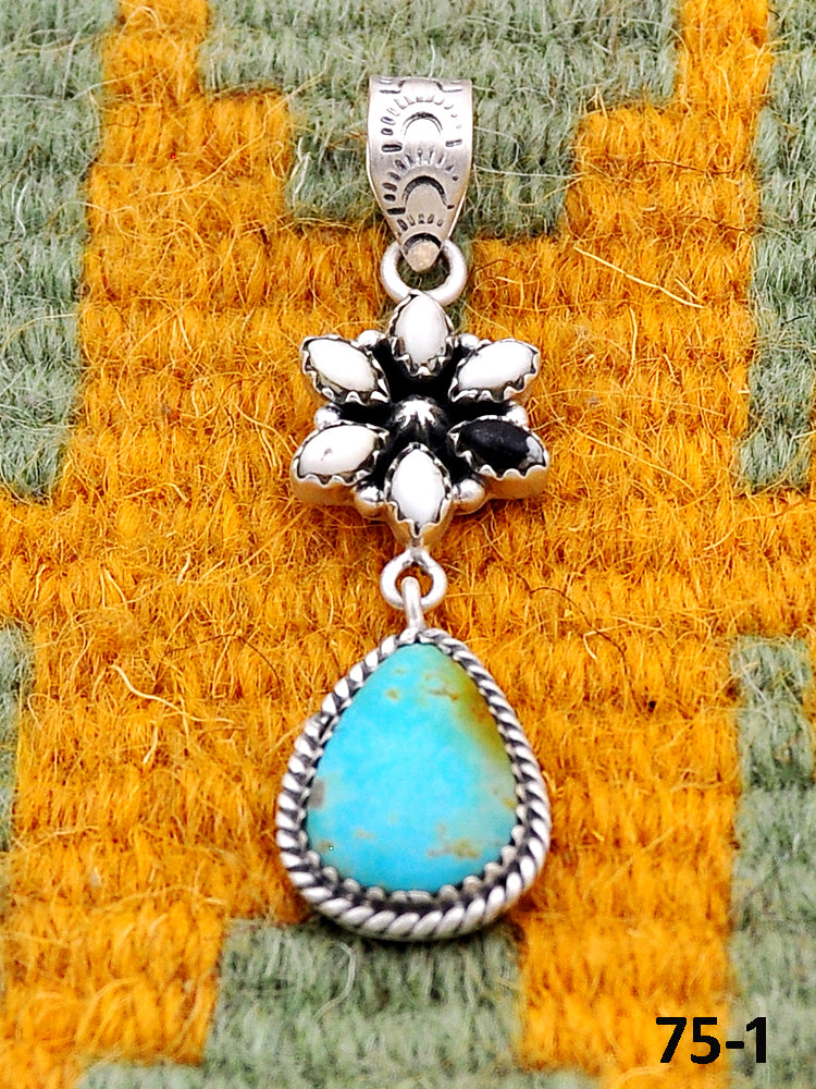 Southwest Handmade Santa Maria with White Buffalo & Sterling Silver Pendants