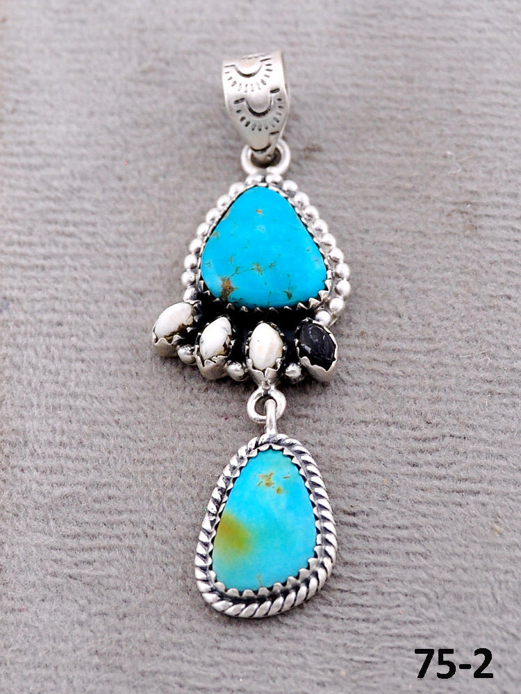 Southwest Handmade Santa Maria with White Buffalo & Sterling Silver Pendants