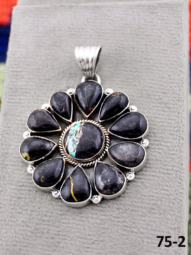 Southwest Handmade Black Jack Turquoise & Sterling Silver Pendants