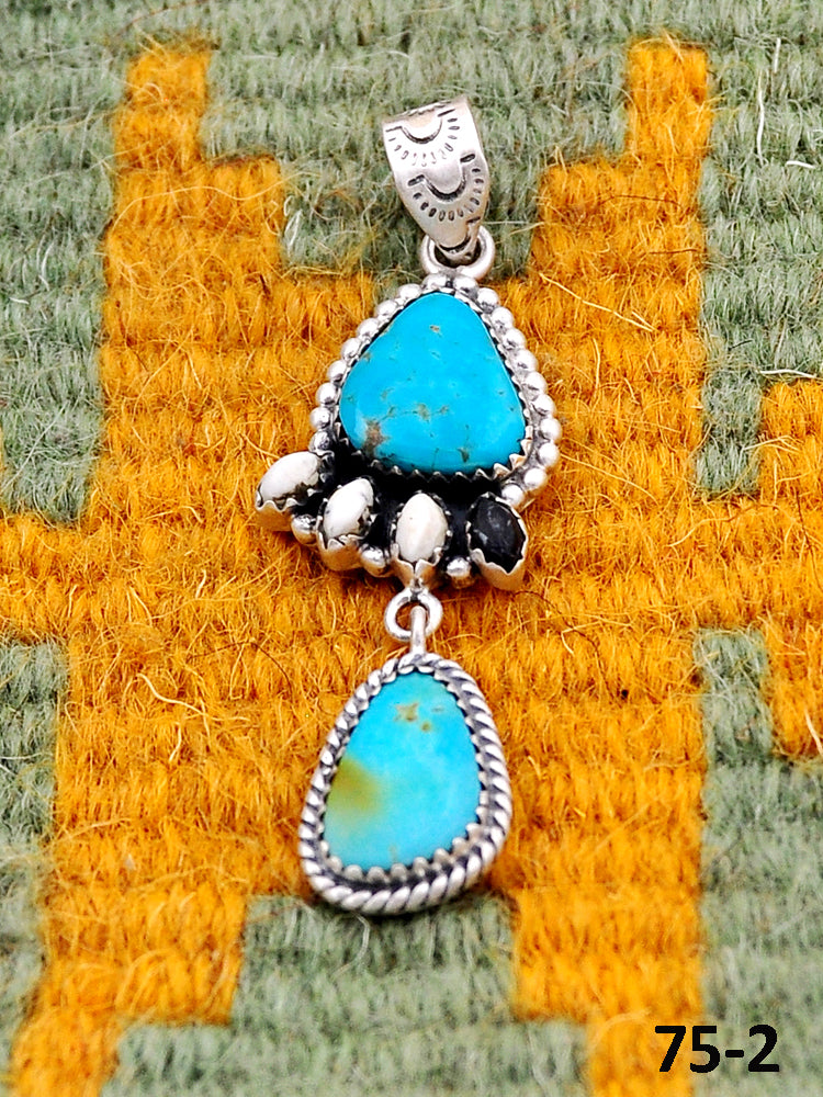 Southwest Handmade Santa Maria with White Buffalo & Sterling Silver Pendants