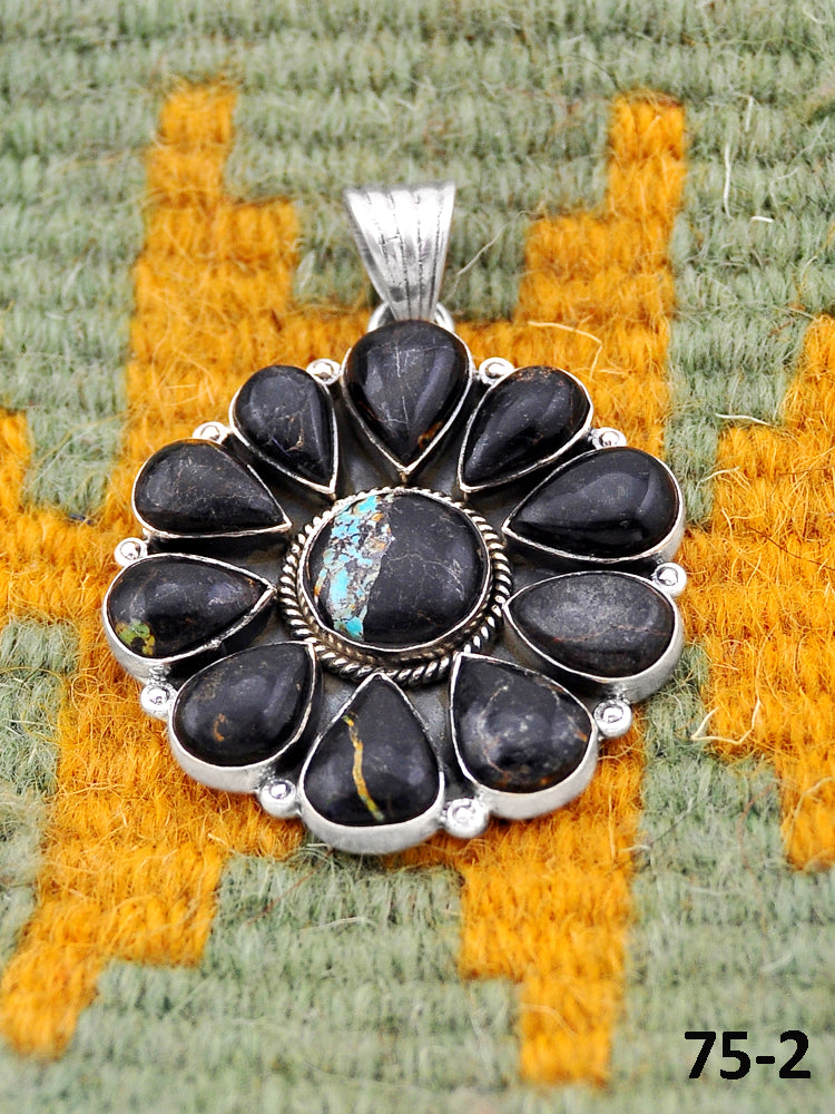 Southwest Handmade Black Jack Turquoise & Sterling Silver Pendants