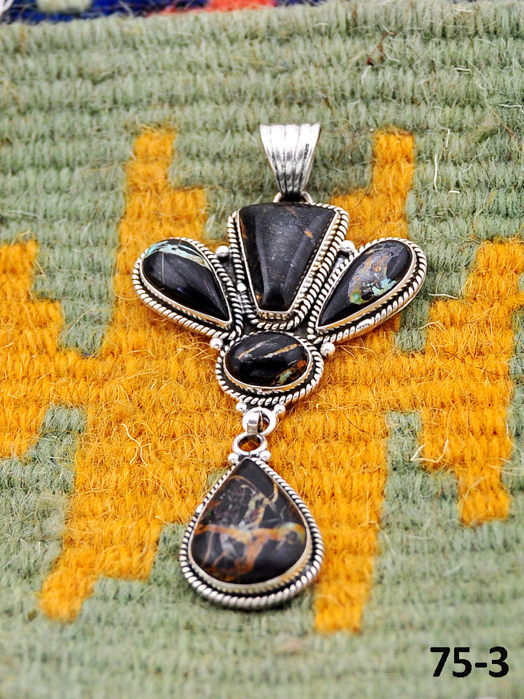 Southwest Handmade Black Jack Turquoise & Sterling Silver Pendants