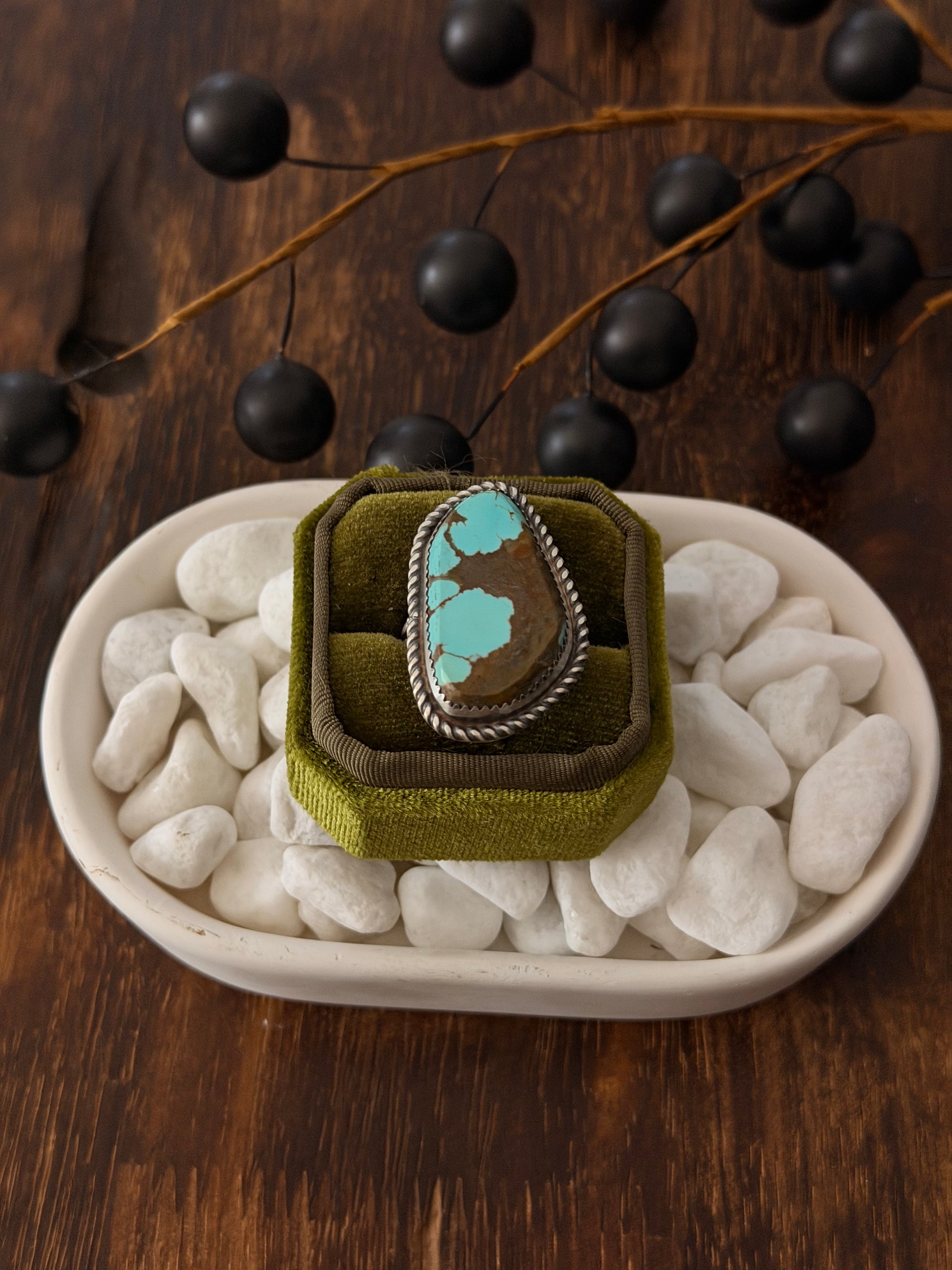 Leslie Nez Mine 8 Turquoise & Sterling Silver Ring Size 10