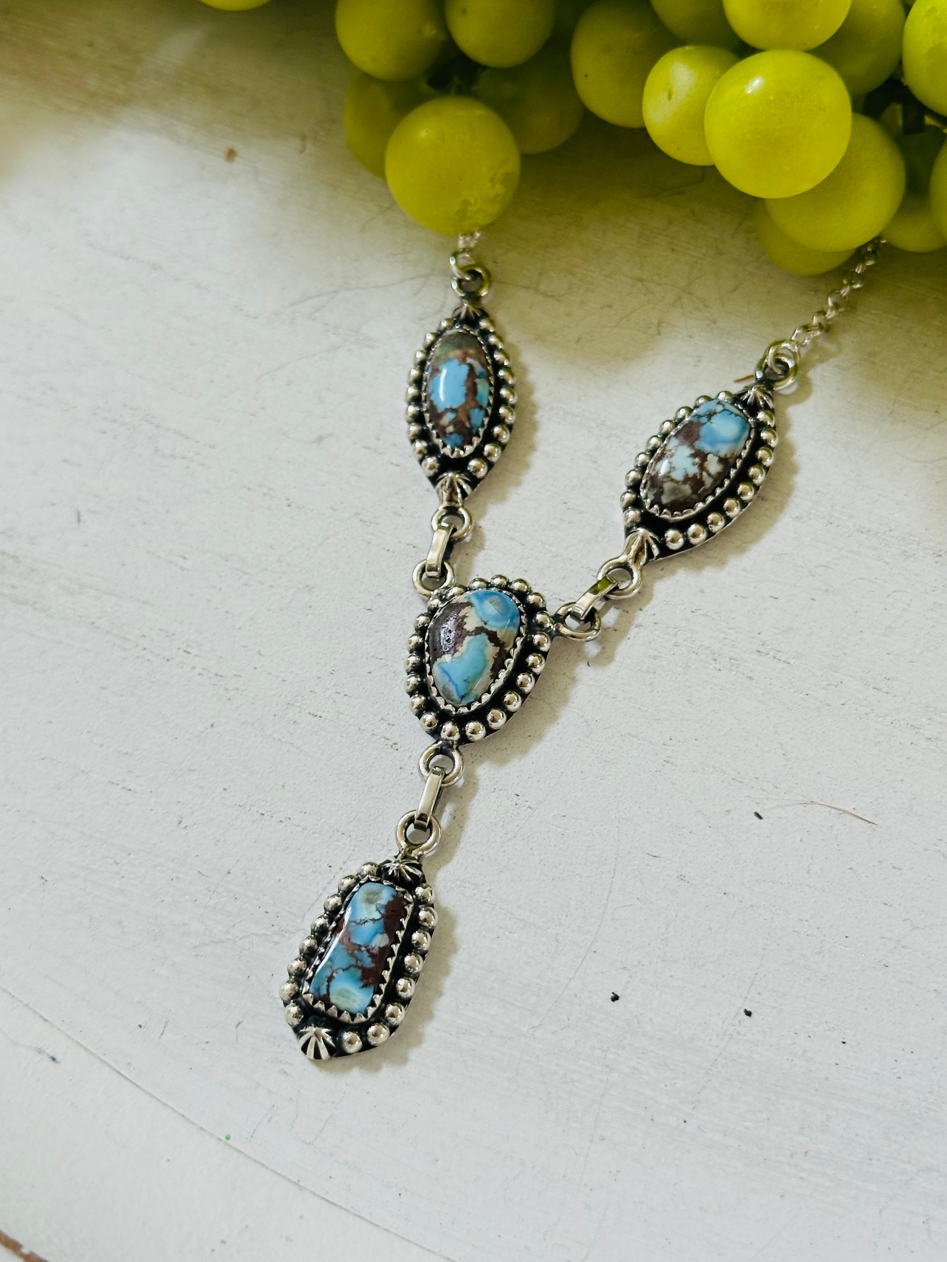 Southwest Handmade Golden Hills Turquoise & Sterling Silver Lariat Necklace