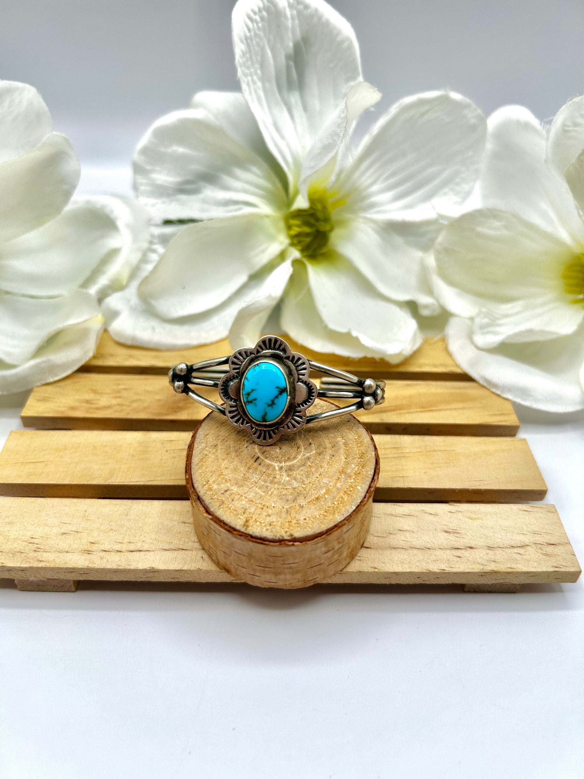 Navajo Made Egyptian Turquoise & Sterling Silver Cuff Bracelet