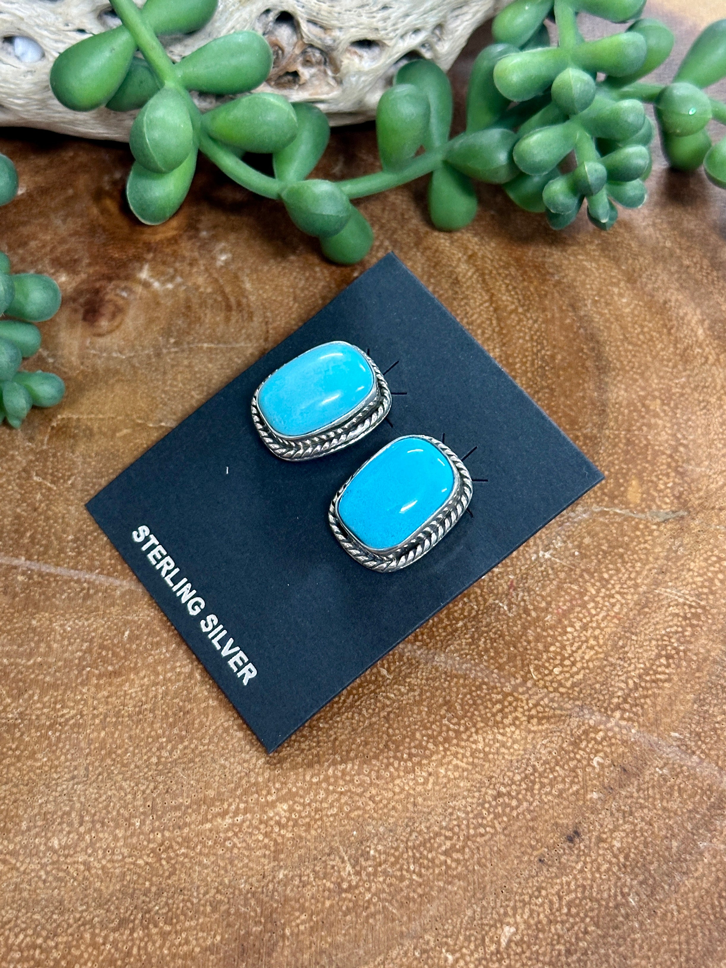 Southwest Handmade Kingman Turquoise & Sterling Silver Post Earrings