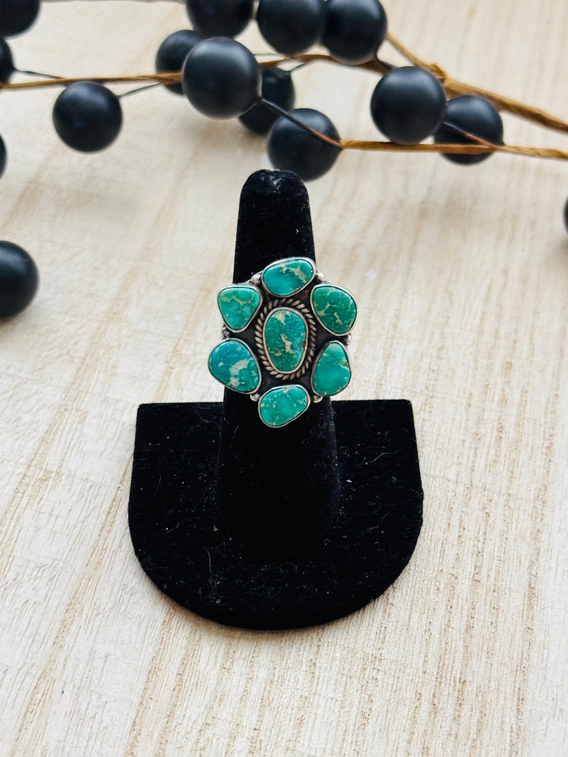 Southwest Handmade Sonoran Mountain Turquoise & Sterling Silver Adjustable Cluster Ring