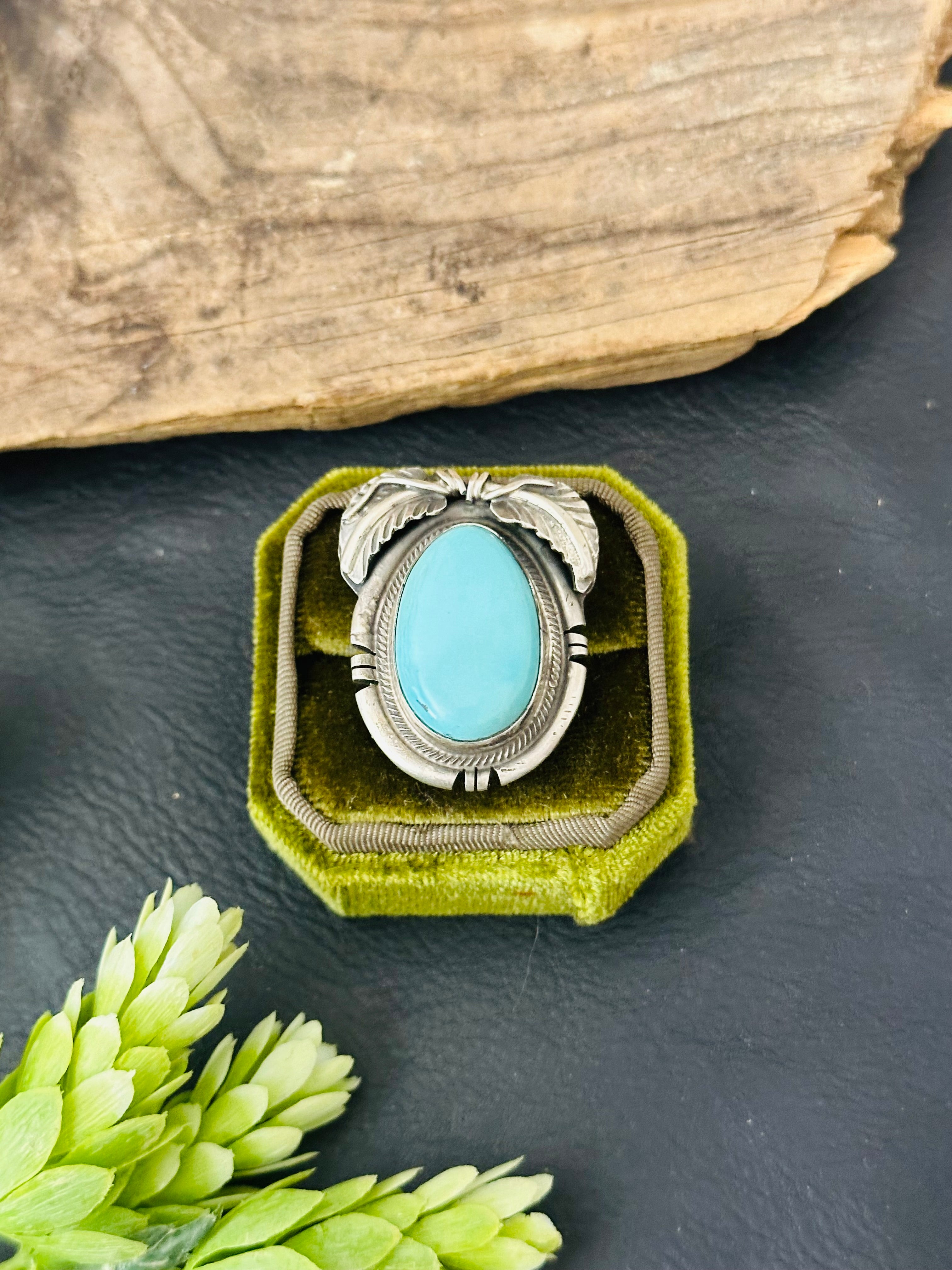 Navajo Made Royston Turquoise & Sterling Silver Adjustable Ring