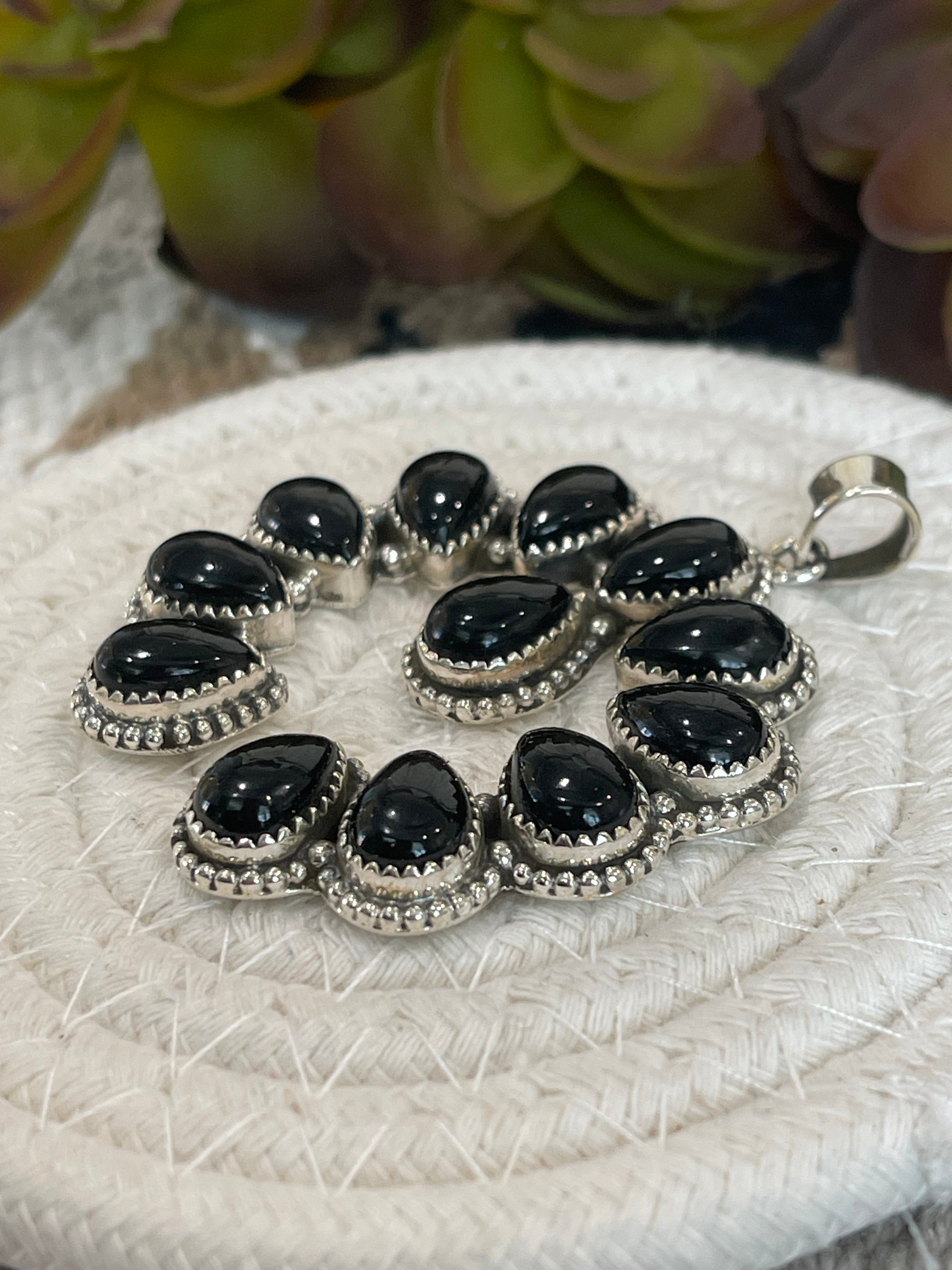 Southwest Handmade Black Onyx & Sterling Silver Naja Pendant