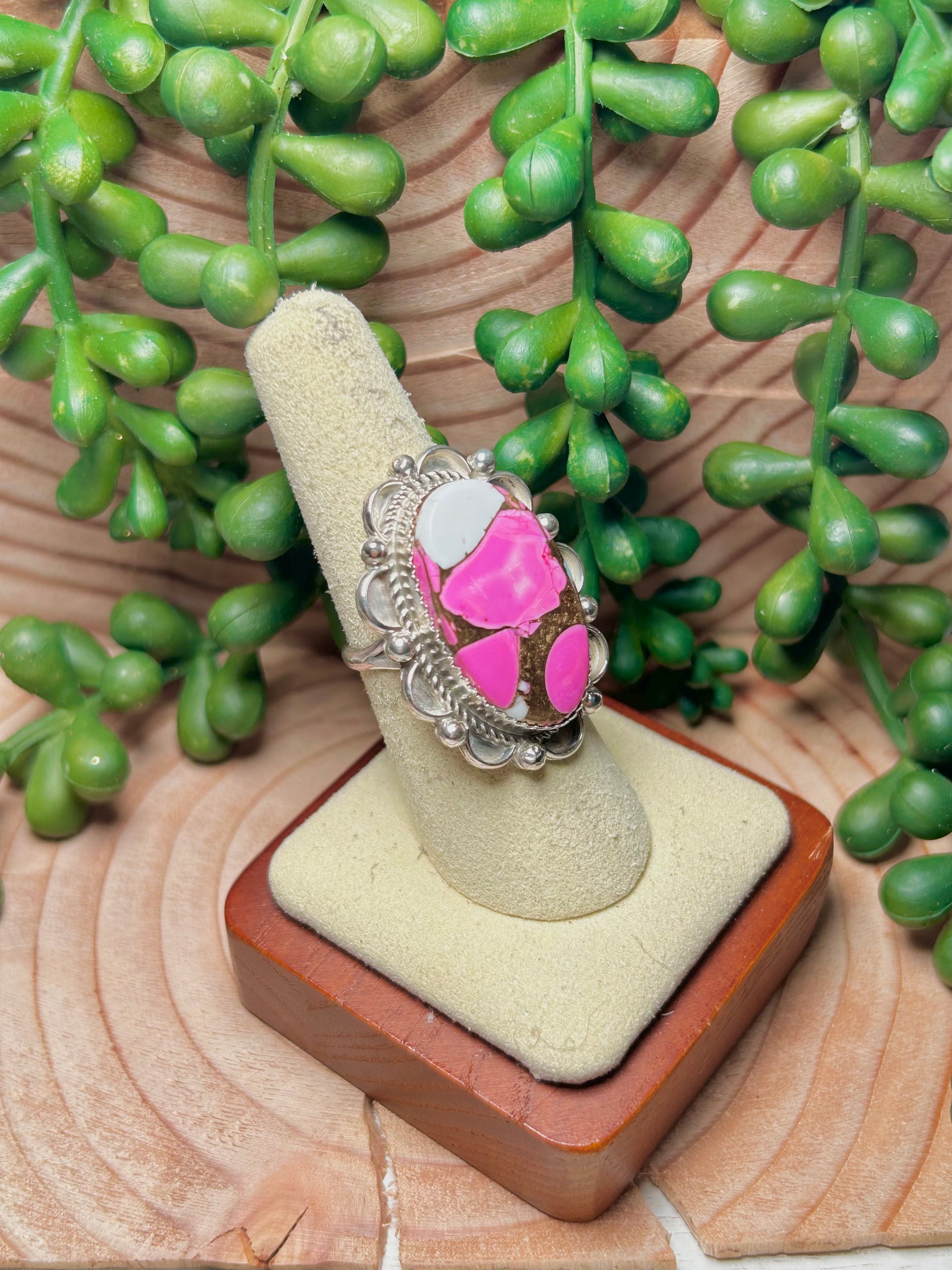 Navajo Made Cotton Candy Dahlia & Sterling Sliver Ring Size 7