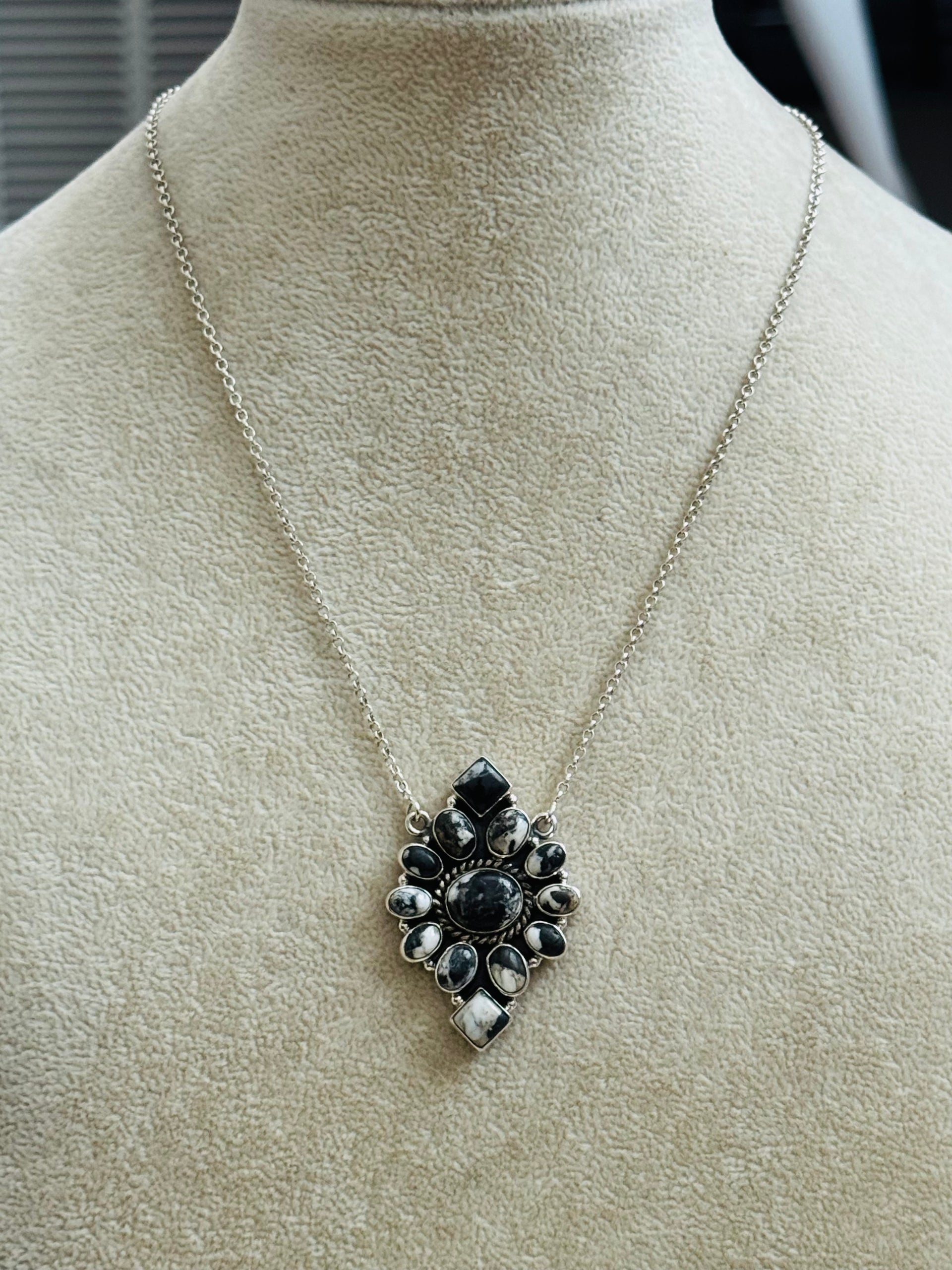 Southwest Made White Buffalo & Sterling Silver Cluster Necklace